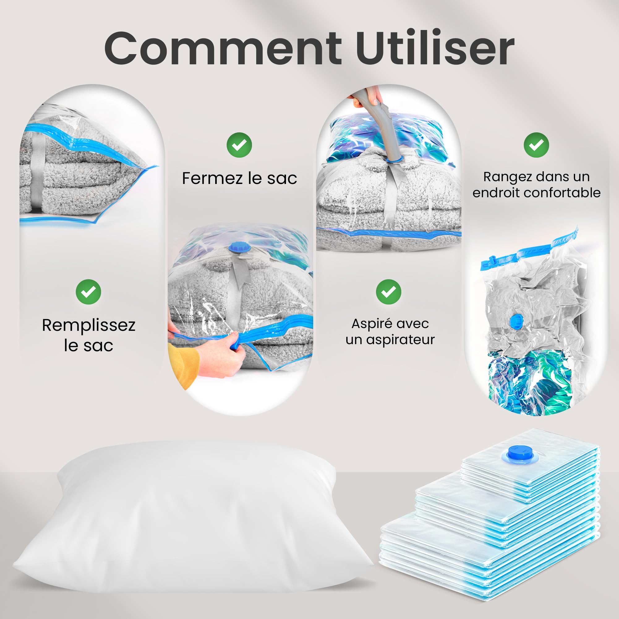 Sac De Compression Sans Aspirateur - Gain De Place 80% Pour Couettes Et Vêtements