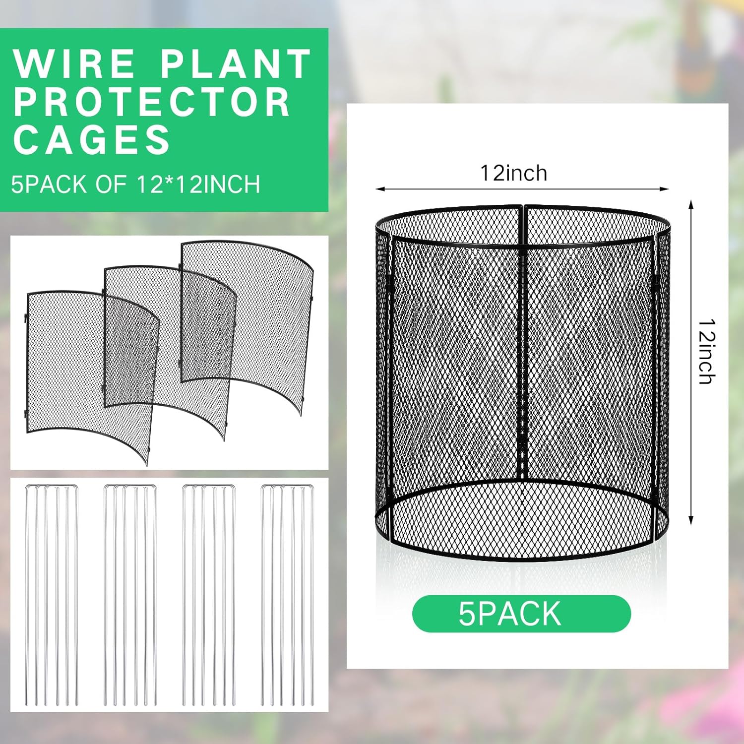 Pelopy 5 Pack Wire Plant Protectors from Animals, 12" x 12" Chicken Wire Cloche Plant Cages with Stake Keep Squirrel Out, Sturdy Metal Garden Bunny Barricades for Flower, Vegetable, Shrub Protection