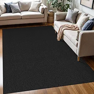 KOZYFLY Washable Area Rug 5x7 ft Rubber Backed Non Slip Rugs for Living Room Braided Cotton Bedroom Rug Woven Office Rugs Indoor Floor Carpets for Dining Bedroom Living Room, Black/Dark Grey