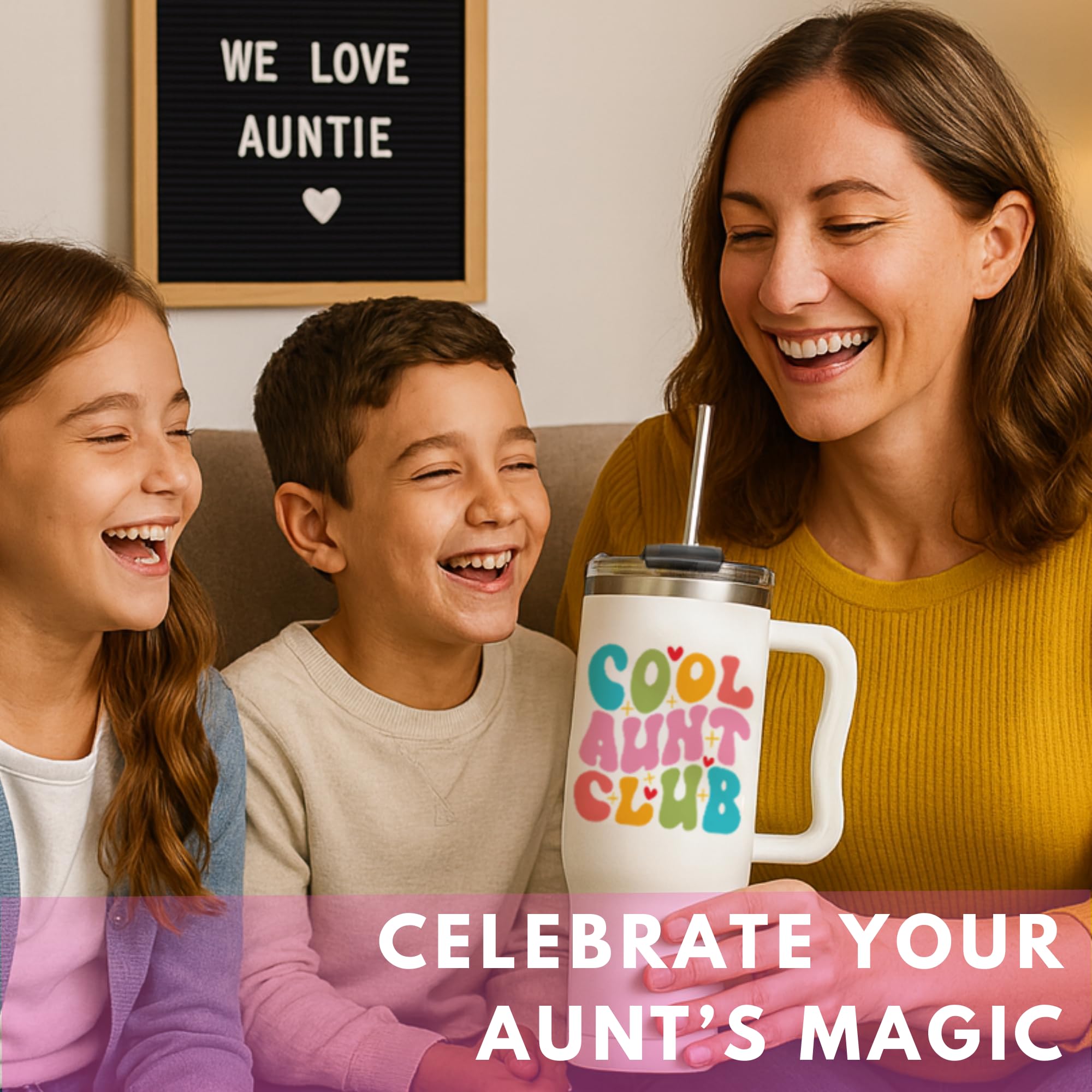 Mothers Day Gifts for Aunt - Cool Aunt Club Coffee Tumbler 40Oz, Best Auntie Gifts from Niece Nephew for Birthday, Presents for First Time & Best Auntie Ever, New Aunty Cup with Handle Straw