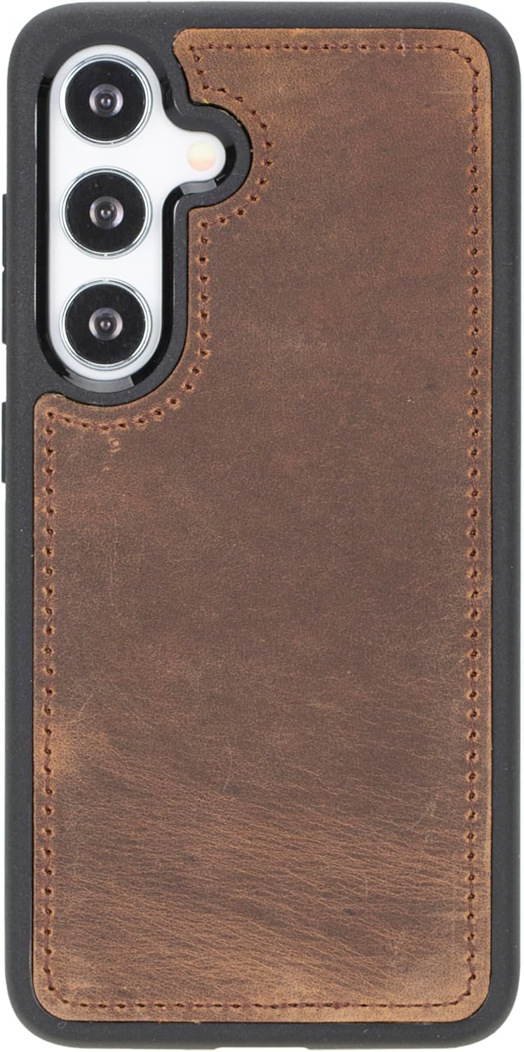 Bayelon Genuine Leather Wallet Case Compatible with S24 Ultra, Detachable Magnetic Phone Case with Stand and RFID, Flip Case with Card Holder (Dark Brown)