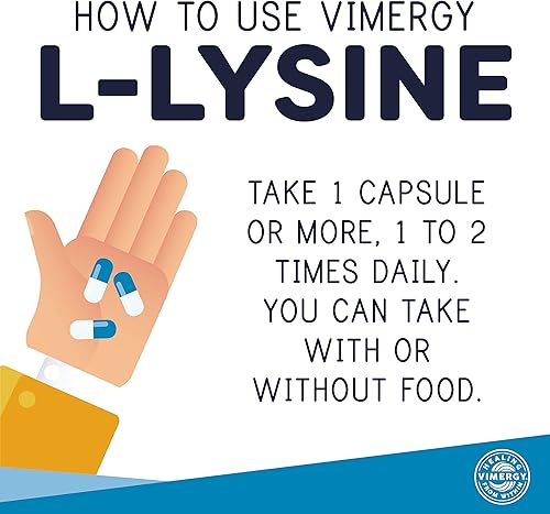 Miniatura 4 de Vimergy Cápsulas de L-lisina de 500 mg  Aminoácido esencial  Apoya el sistema inmunológico piel saludable músculos huesos y tejidos  Vegetariano sin