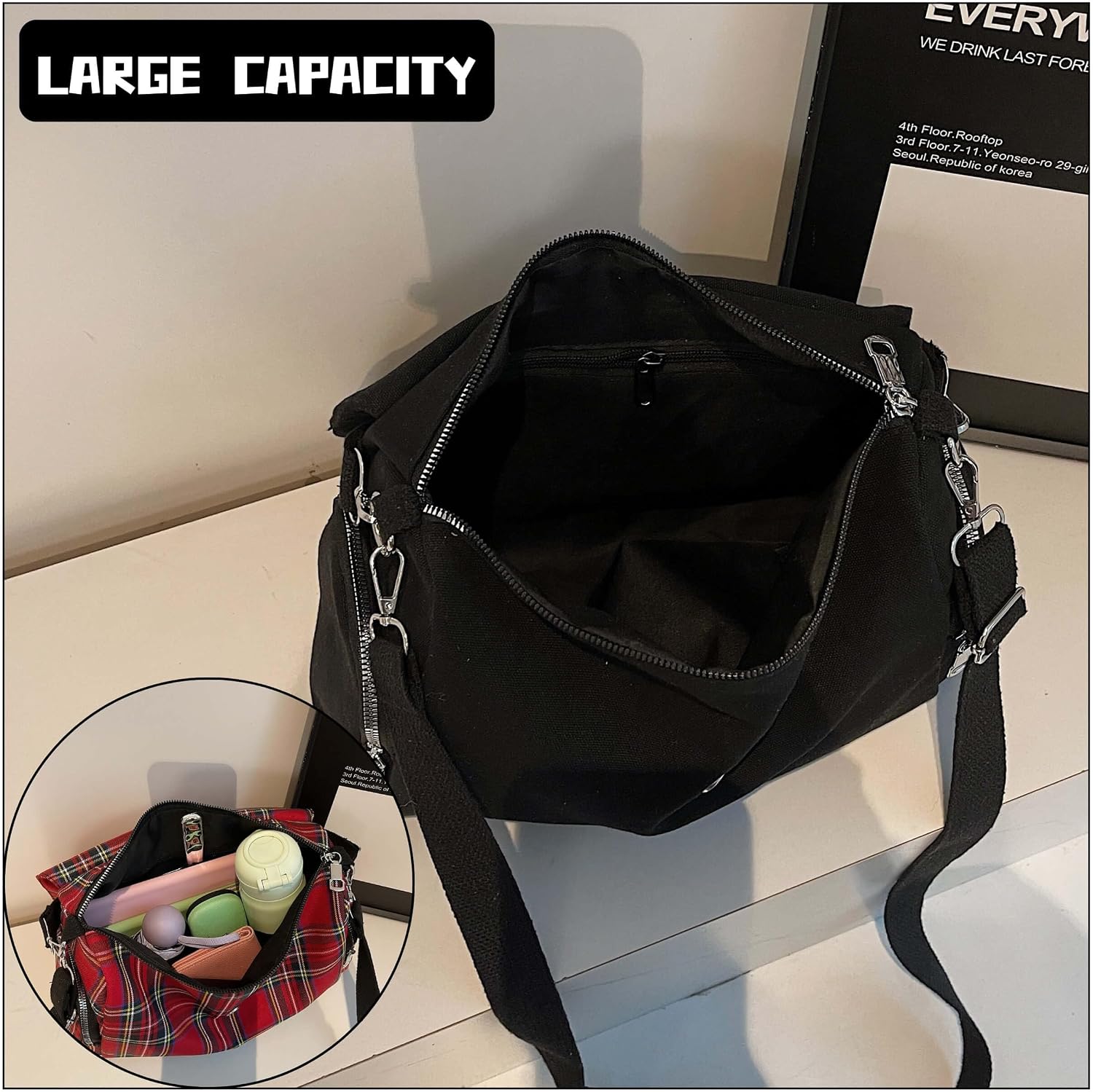 Plaid Y2K Messenger Bag for Women, Retro Grunge Aesthetic Crossbody Bag with Multi-Pockets | Grunge