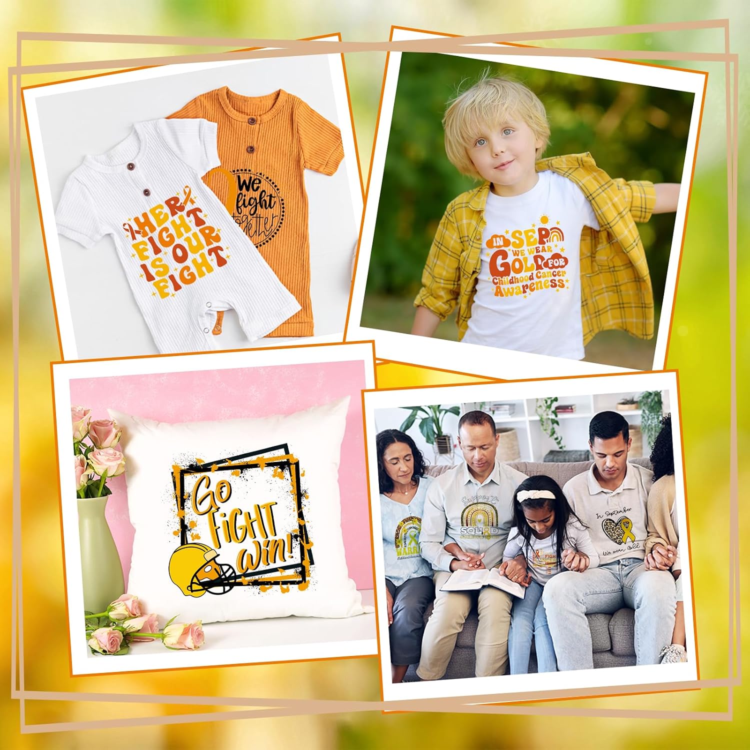 Dtf Transfers Ready to Press - 20Pcs Childhood Cancer Awareness Iron on Transfers Gold Ribbon Iron on Decals Cancer Survivor Heat Transfer Vinyl Stickers for Charity Clothing Pillows Bag DIY Crafts