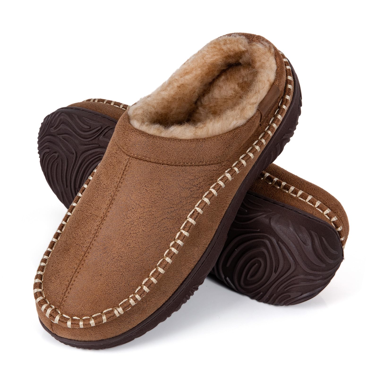 Mens Moccasin House Slippers - Memory Foam Indoor Outdoor Shoes Warm Fuzzy comfy Slip-on