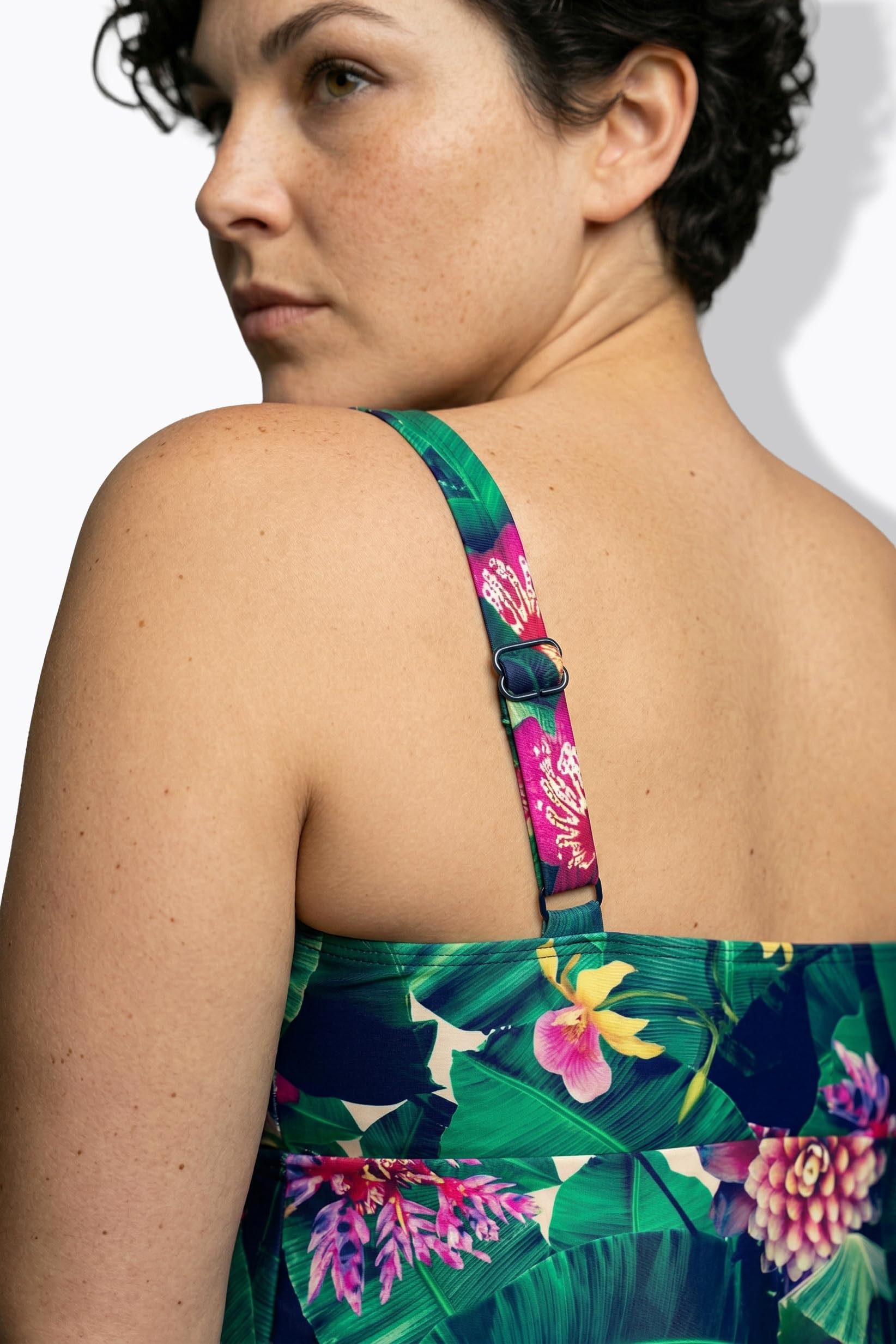Ulla Popken Femme Grandes Tailles Tankini à Fleurs, Bonnets Souples et Bretelles réglables, matière recyclée 849154