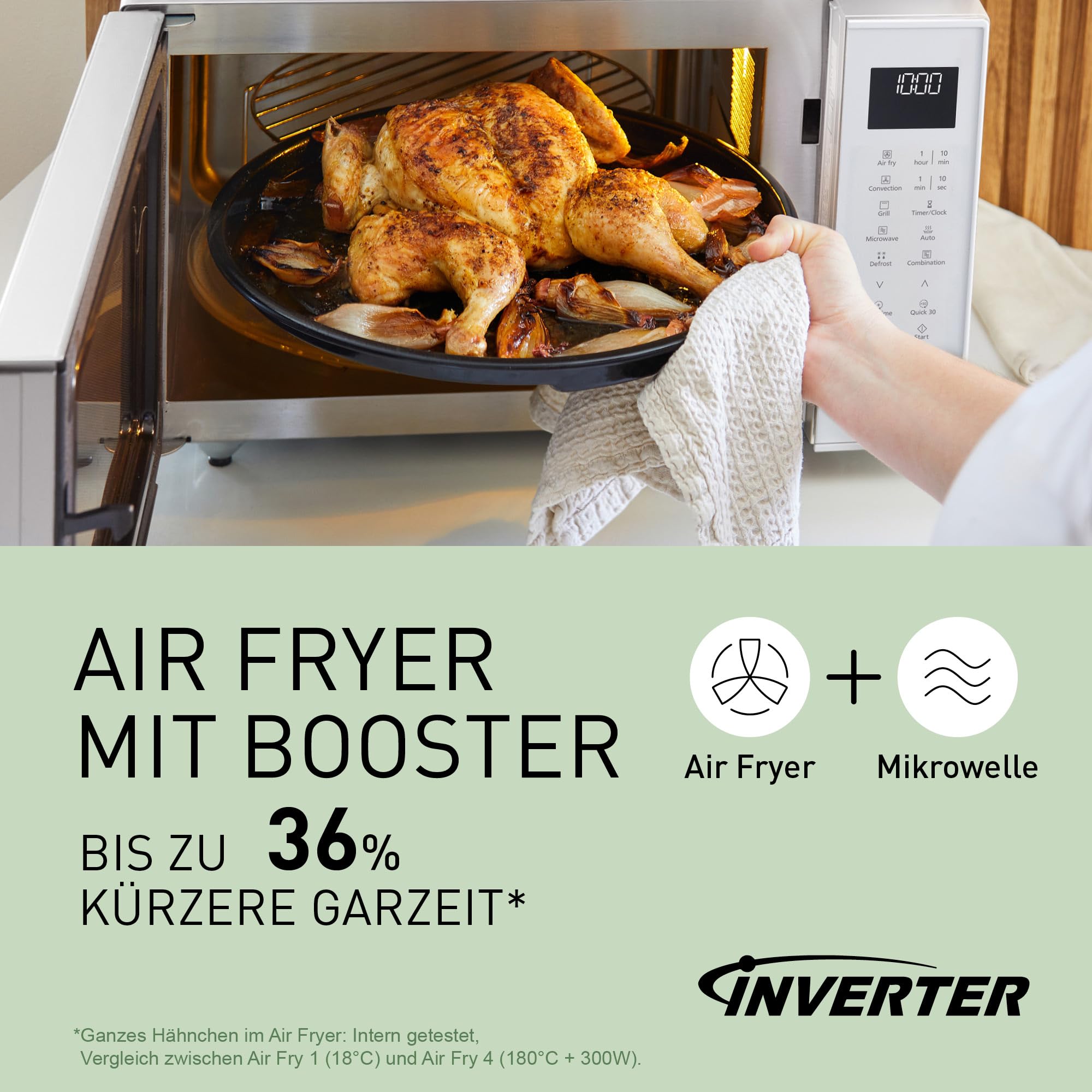 Panasonic NN-CT55RWEPG 27L 4-in-1 Kombi-Mikrowelle mit Airfryer-Funktion, 1000W Inverter, 1300W Grill, Umluft, Airfry, 19 Automatikprogramme, Weiß