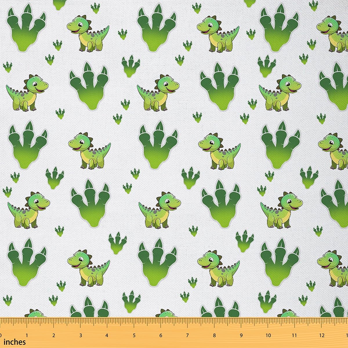 Homemissing Cute Dinosaur Fabric by The Yard 1 Yard (L92*W150cm) for Kids Boys Teens Cartoon Dino Upholstery Fabric Paw Prints Outdoor Fabric Bedroom Decor Green White Reupholstery Fabric