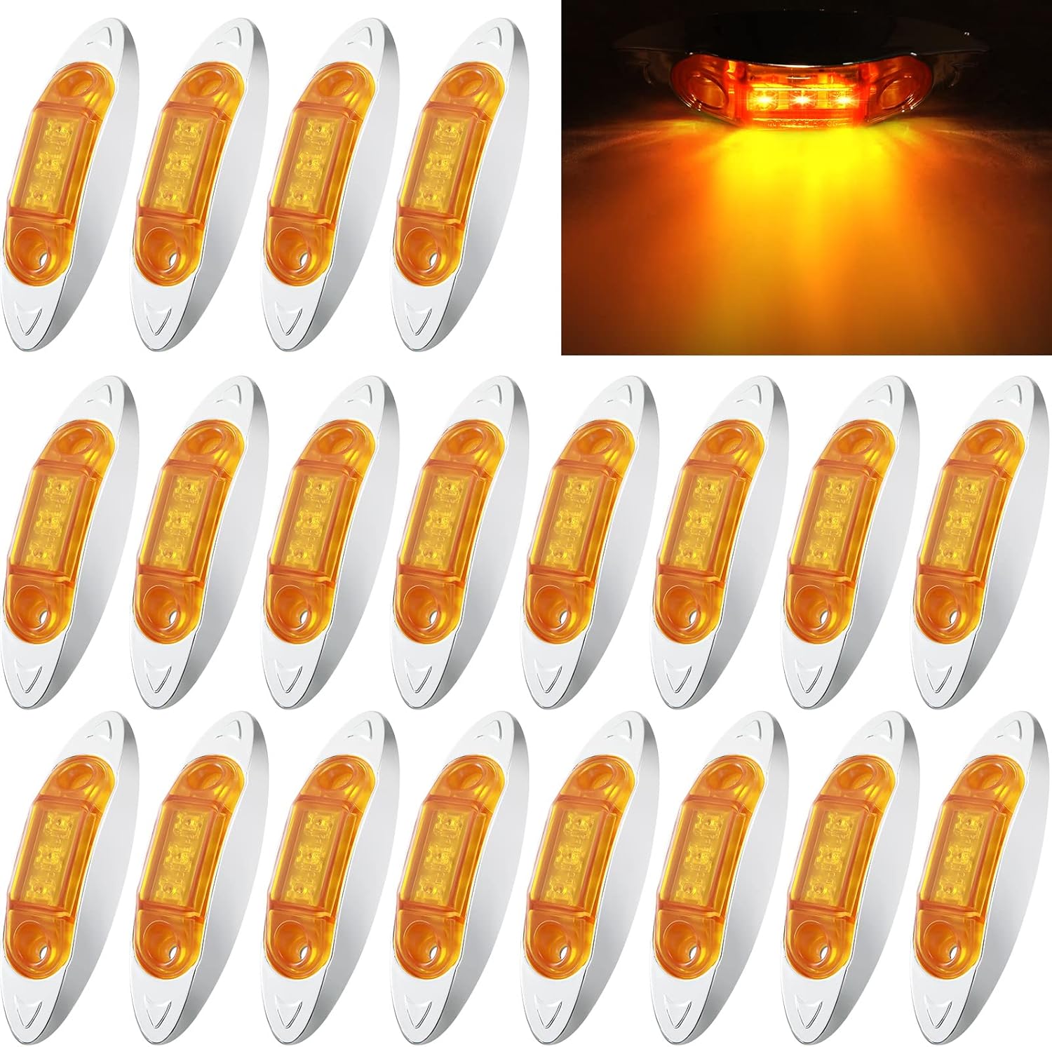 20 Pieces 2.5 Inch 3 Diode Trailer Side Marker Light