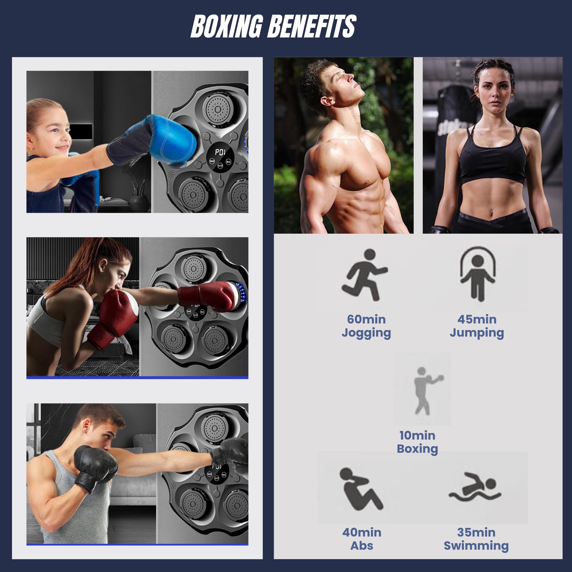 MAGIC SELECT Máquina de Boxeo Musical, Equipo De Entrenamiento De Boxeo para Pared de Poliuretano, Almohadilla De Boxeo con LED con Guantes de Boxeo, Bluetooth, Luces al Ritmo de la Música.