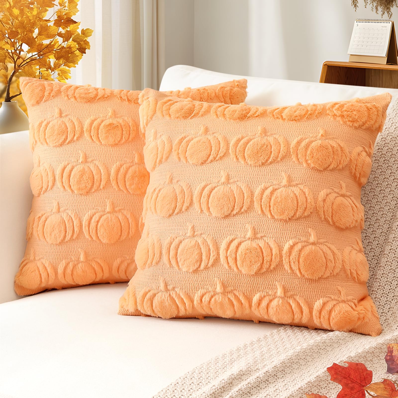 Housses de coussin fausse fourrure or clair 50x50 cm, texture douce haut de gamme pour canapé