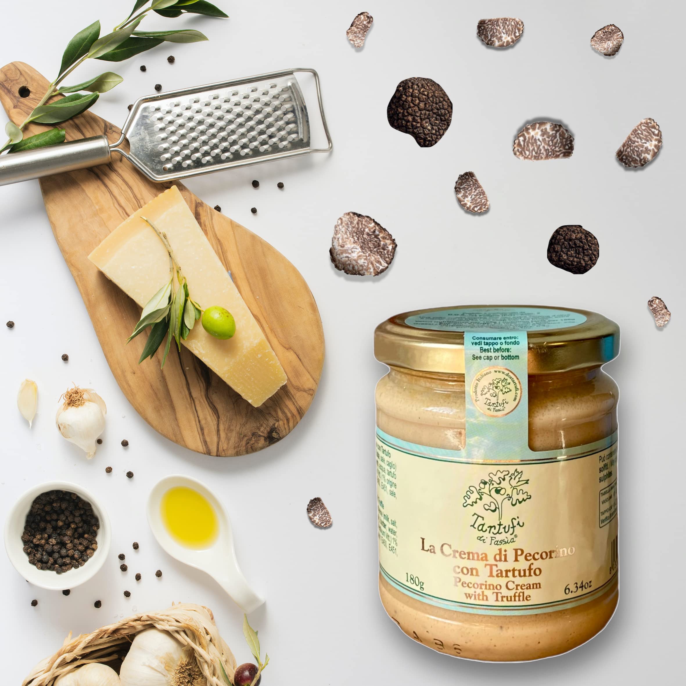 DOS Tartufi - Crema de Queso Pecorino con Trufas | Producción Artesanal Italiana | Para Entrantes y Platos Principales | 180g