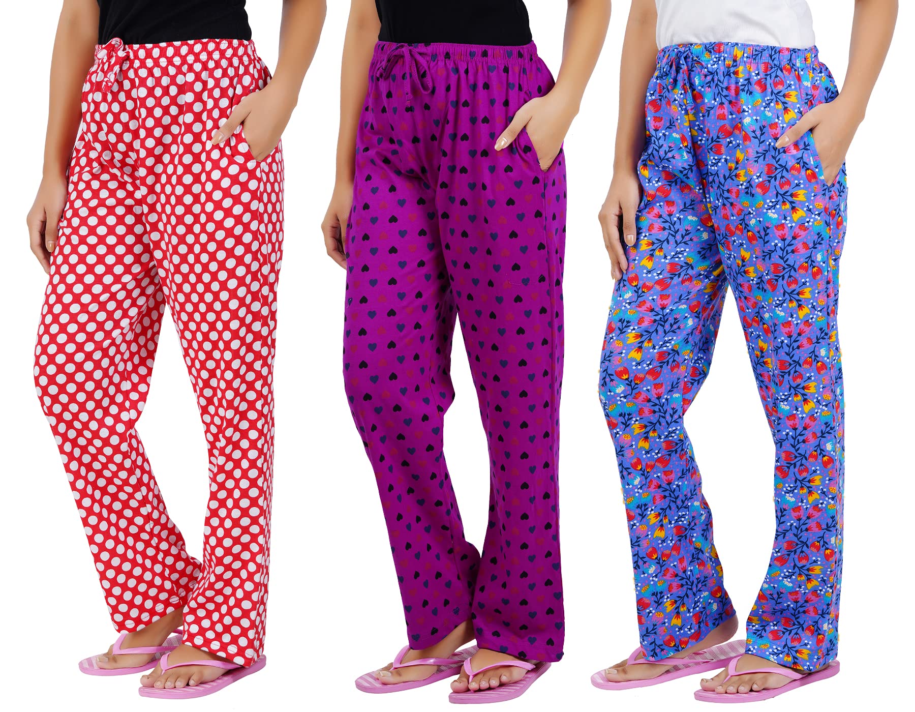 Women's Cotton Printed Lounge Pant Pack of 3 (PocketPyjama3Nos_Multicolored_Free Size)-image-2