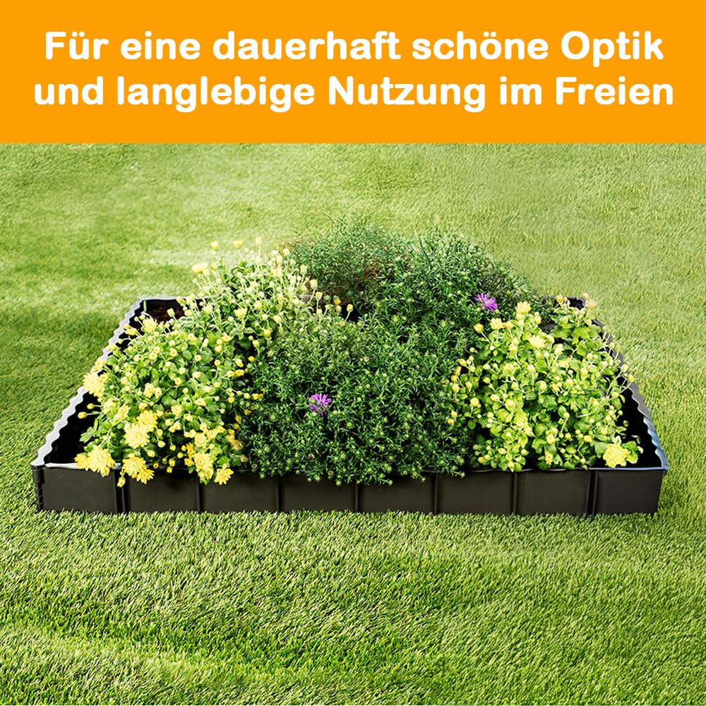 Edgar Rasenkante Set 12 Stück, Flexible Beetumrandung 4,5m, Stecksystem für Gartenwege & Beete, Beetbegrenzung Kunststoff, Blumenbeet Umrandung