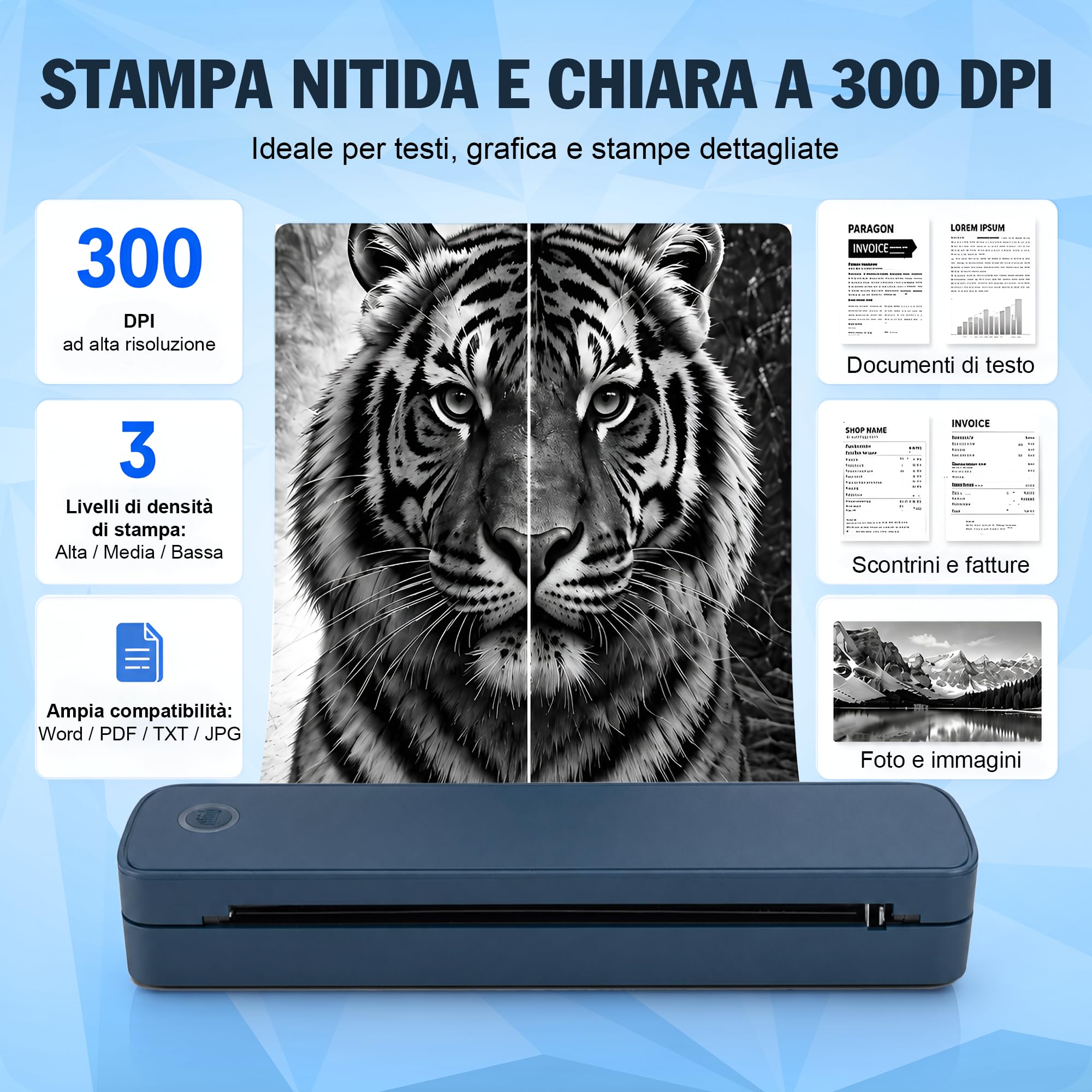Portable Printers Wireless for Travel - Inkless Thermal Printer Support 8.5" X 11" US Letter and A4 Thermal Paper - Bluetooth Printers for Home Use, Office, Car, Compatible with iOS, Android, Laptop