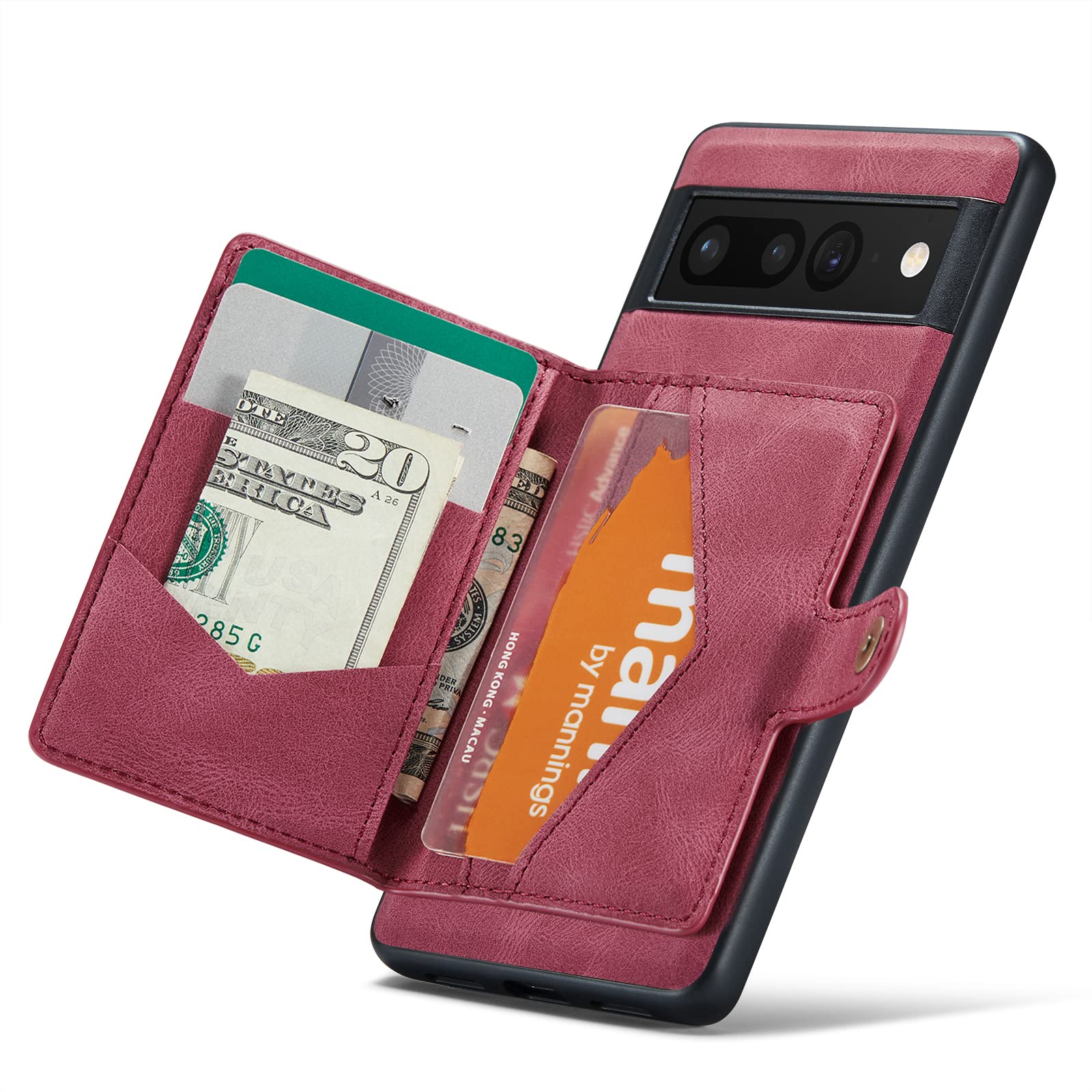 HXY Case for Google Pixel 7 2022, Detachable Magnetic Wallet Credit Card Cash Slot Case Cover Support Wireless Charging Functional Kickstand