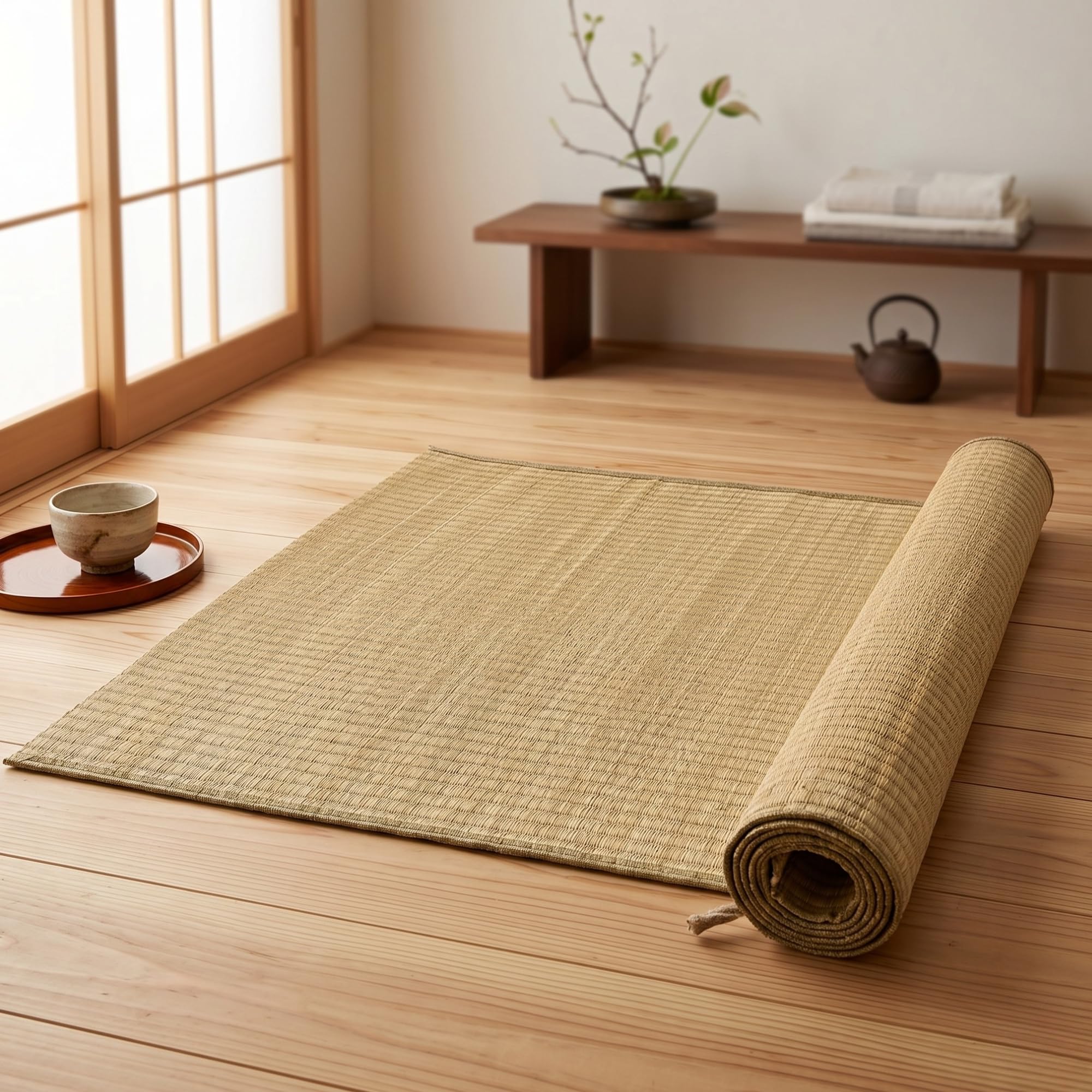 Natural Single Layered Kusha Grass Mat - Traditional Korai Pai/Madur Chatai for Yoga, Meditation, Puja & Floor Seating - Eco-Friendly & Breathable (36 x 72 INCH)-image-9