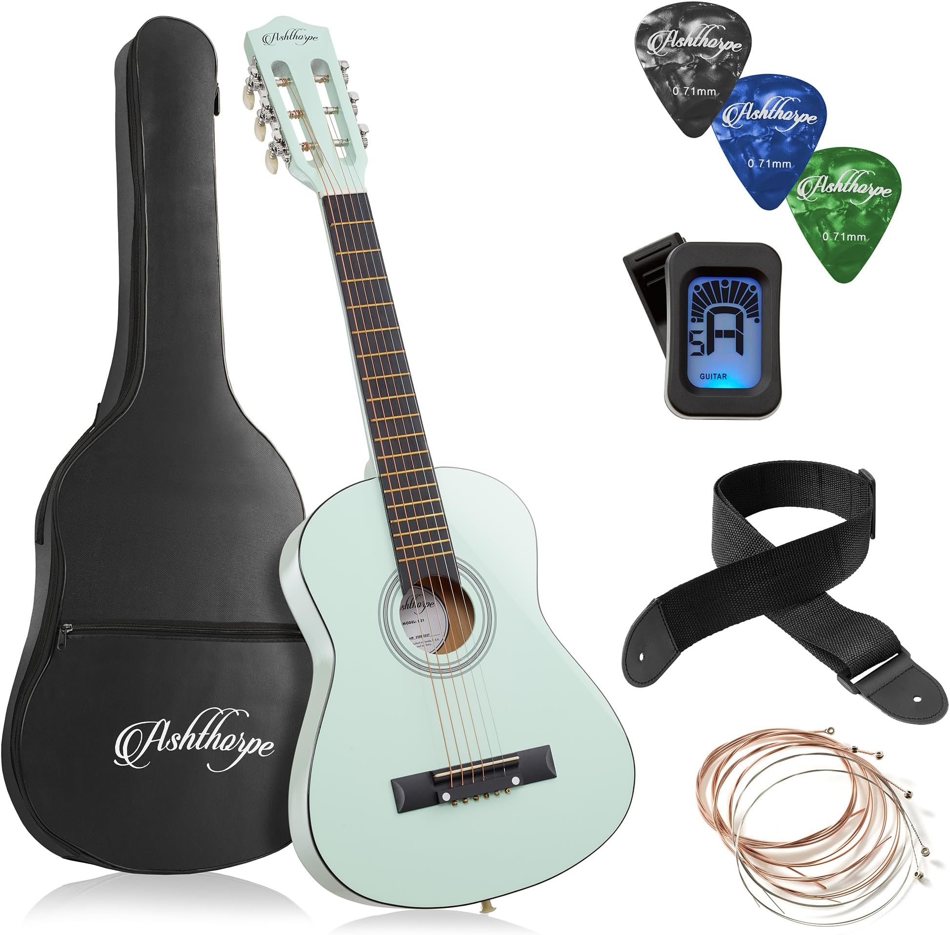 30-inch Kids Acoustic Guitar (Mint Green), Beginner Starter Kit with Gig Bag, Extra Strings, Strap, Picks, and Lessons