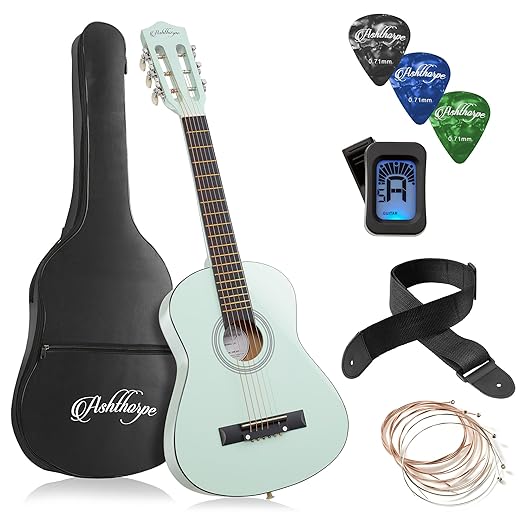 Ashthorpe 30-inch Beginner Acoustic Guitar Package (Mint Green), Basic Starter Kit w/Gig Bag, Strings, Strap, Tuner, Picks