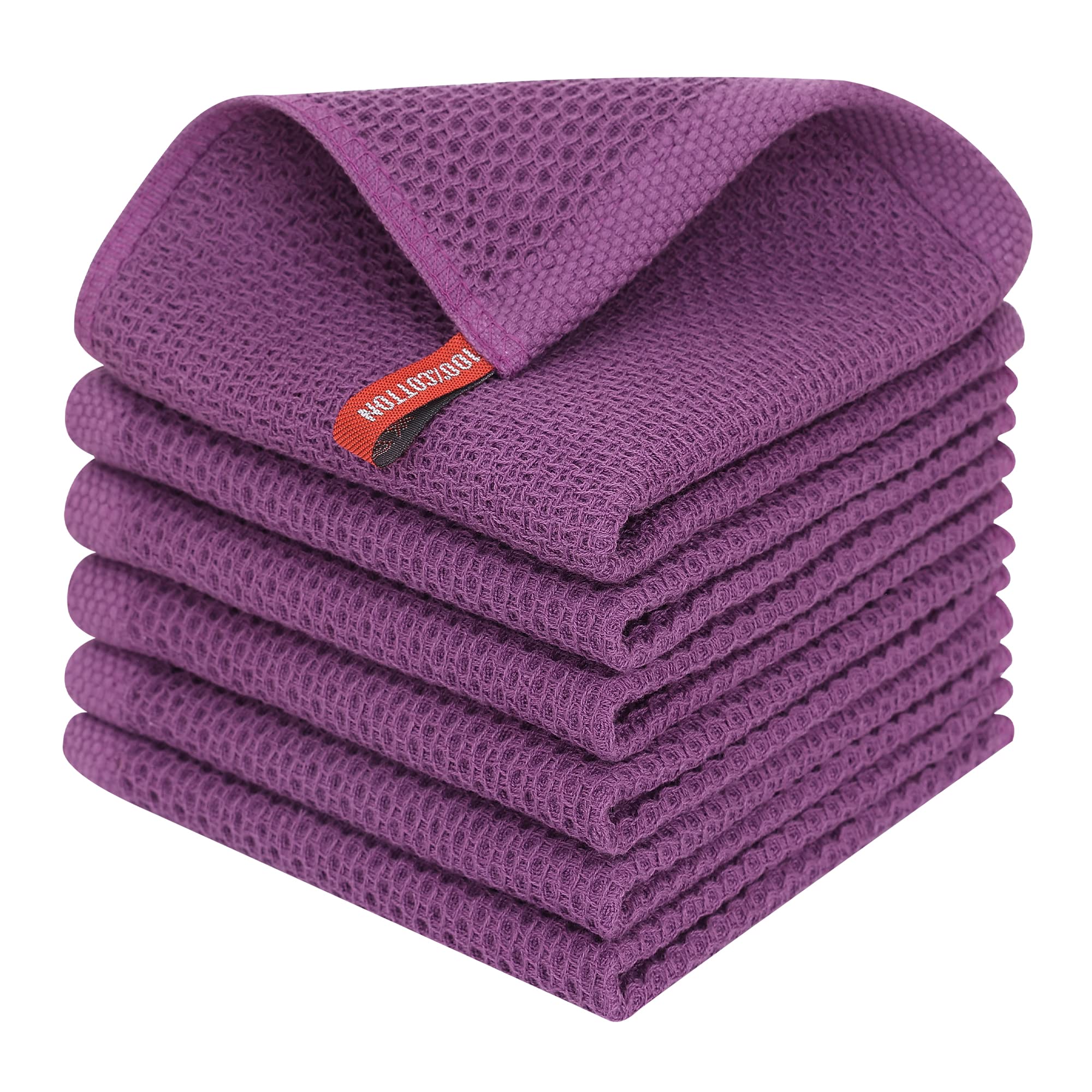 Homaxy 100% Cotton Waffle Weave Kitchen Dish Cloths 6-Pack, Purple