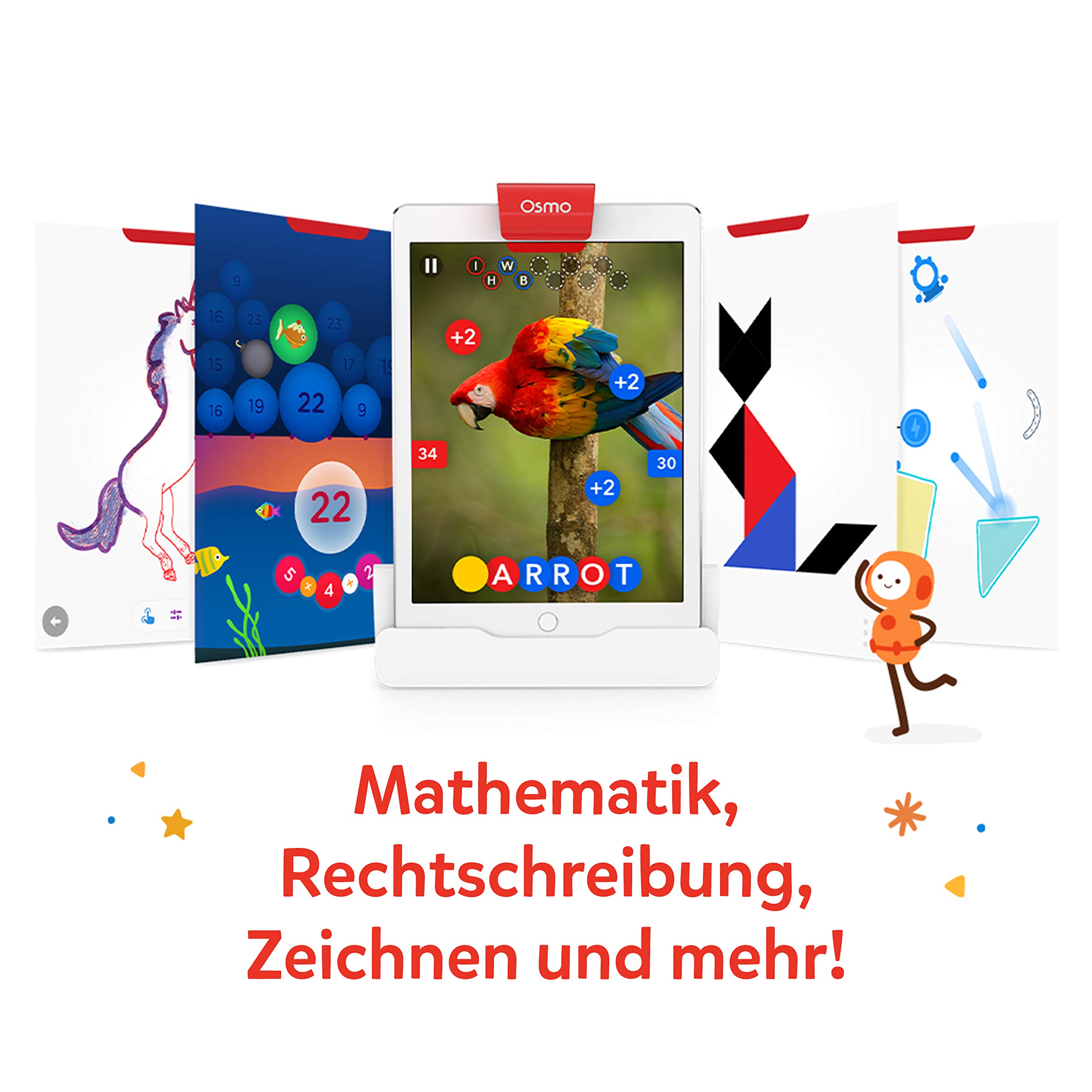 Osmo - Genius Starter Kit - 5 interaktive Lernspiele - Alter 6-10 Jahre - Mathematik, Rechtschreibung, Kunst, Kreativität und Physik - MINT Spielzeug (Osmo Basis für iPad enthalten)