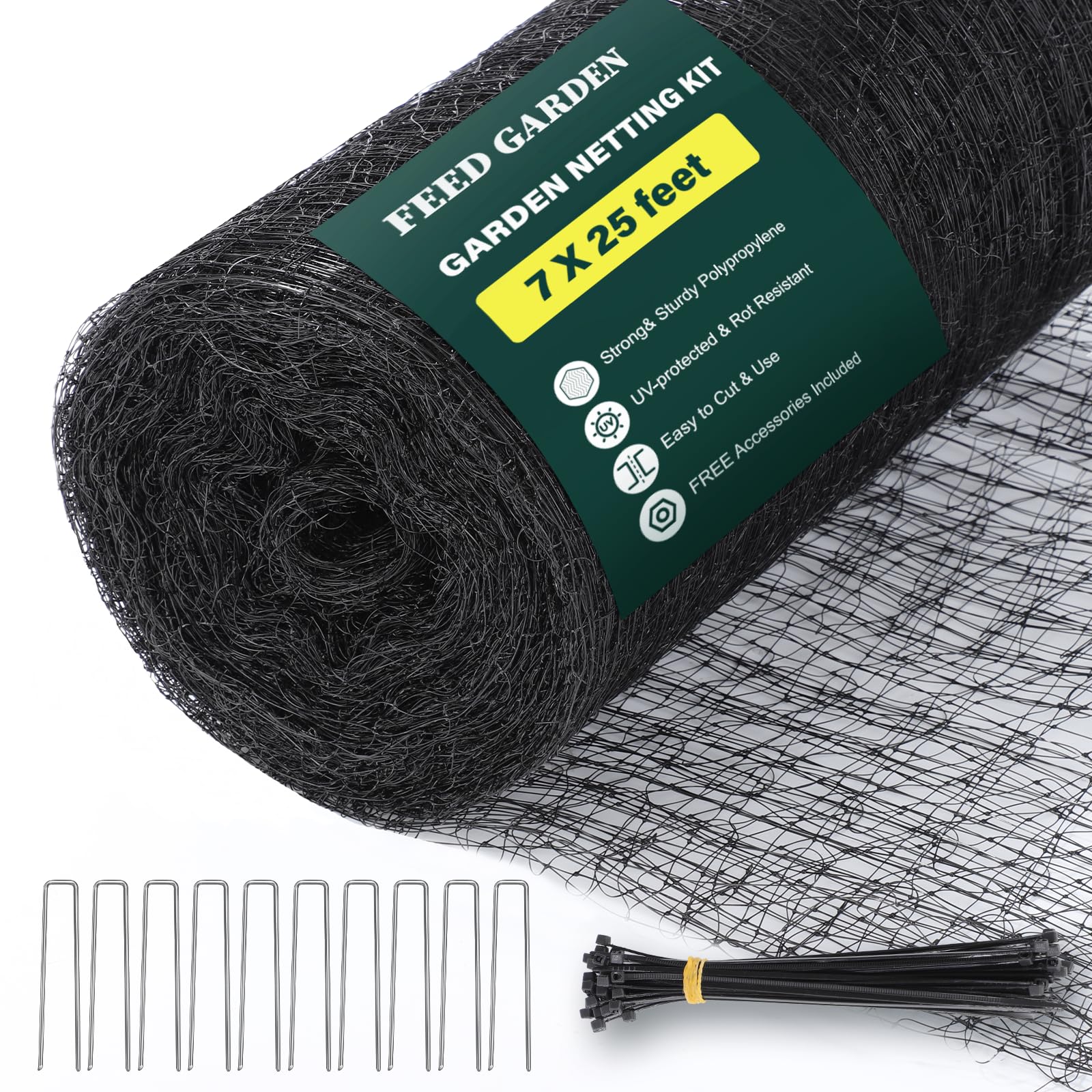 FEED GARDEN Garden Netting 7FT x 25FT for Raised Beds, Heavy Duty Bird Netting &amp; Deer Fence with 3/4 Inch Mesh, UV Resistant Garden Cover for Strawberries, Vegetables, Flowers and Garden Plants