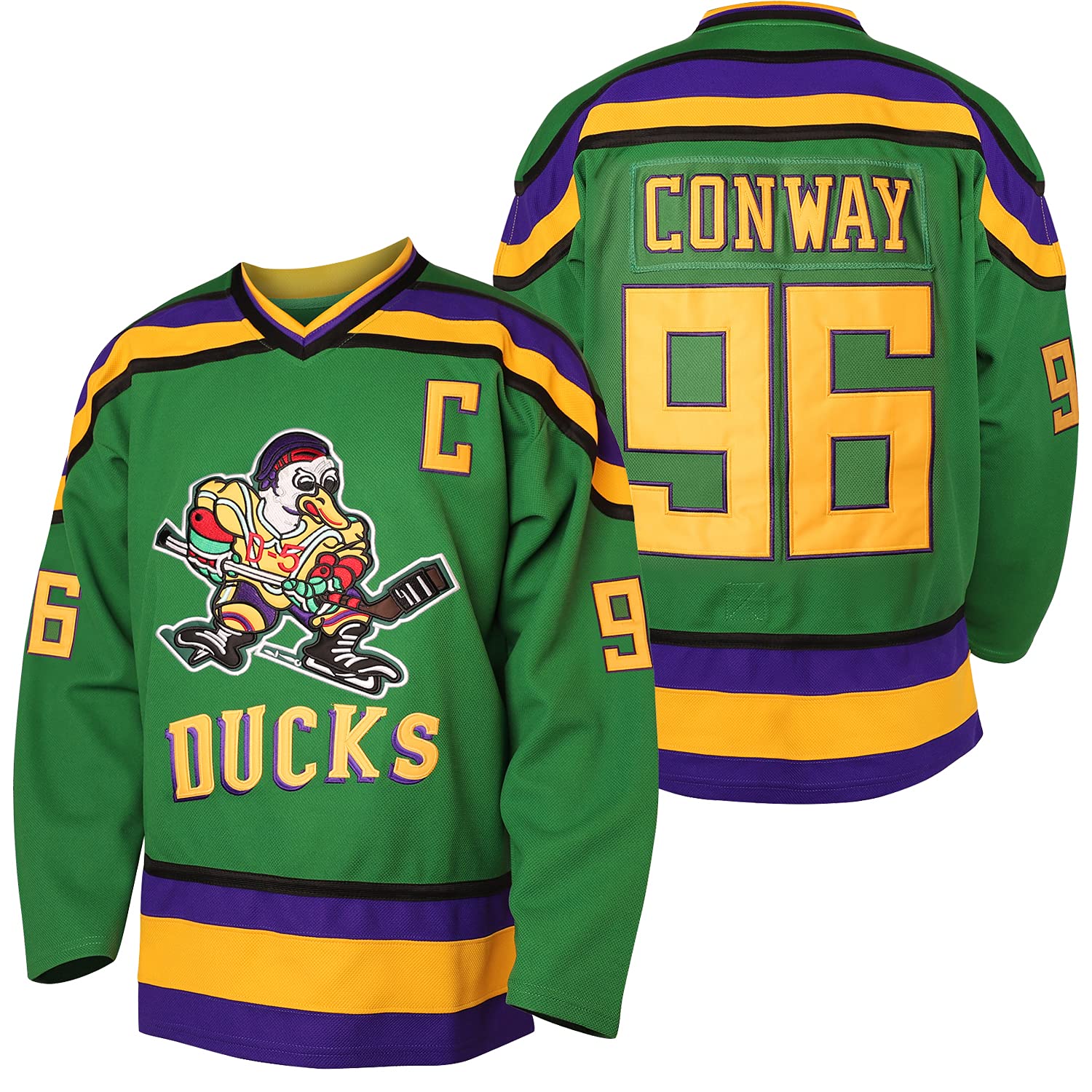 Camisetas de hockey sobre hielo cosidas Mighty Ducks 33 Greg Goldberg 96 Charlie Conway 99 Adam Banks Verde