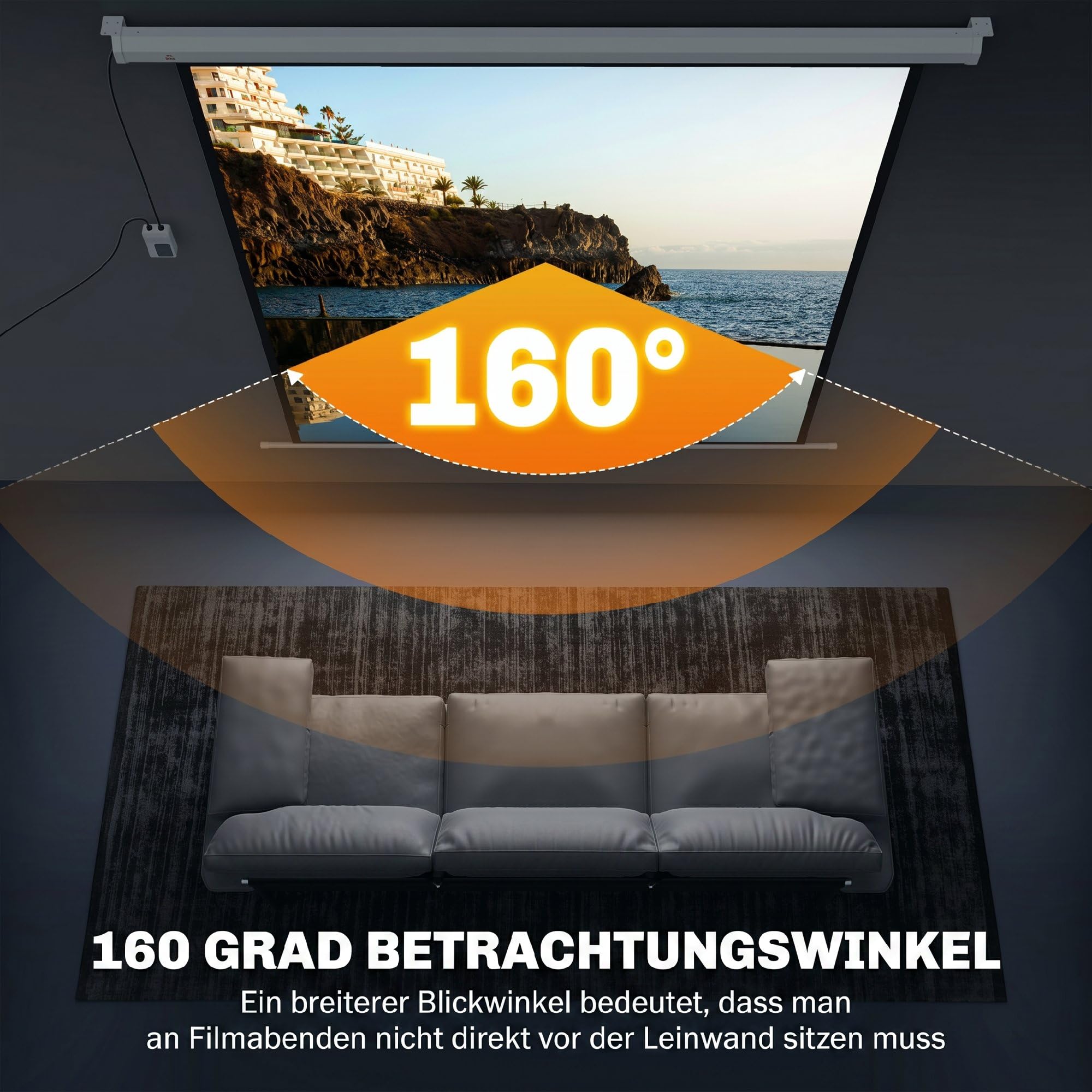 HOMCOM Beamer Leinwand Elektrisch 165 x 165 cm 92 Zoll 1:1 HD 4K Rollo-Leinwand mit Motor, Fernbedienung Projektionsleinwand für Heimkino Büro-Präsentationen