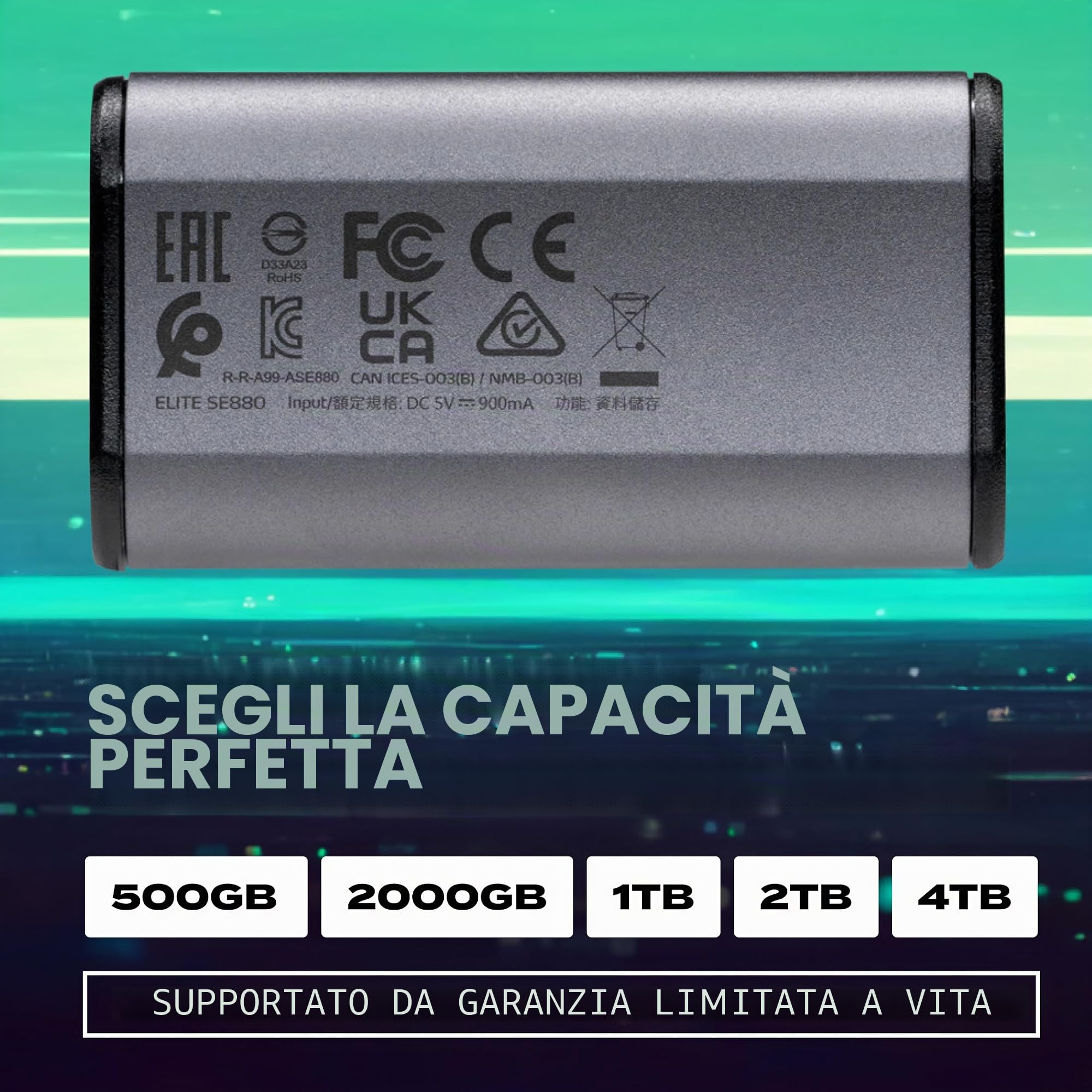 ADATA SSD 1.0TB esterno SE880 gy U3.2 | USB 3.2 Gen 2x2 Type-C