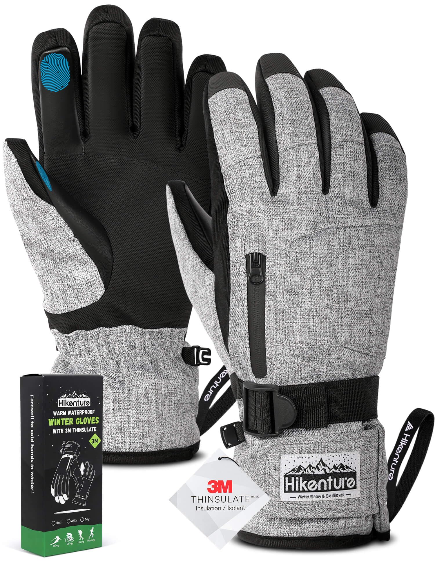 Ski Gloves for Men&Women, 3M Thinsulate Waterproof Snow Gloves, Insulated Touchscreen Snowmobile Gloves for Cold Weather, Windproof Warm Skiing Gloves with Pocket