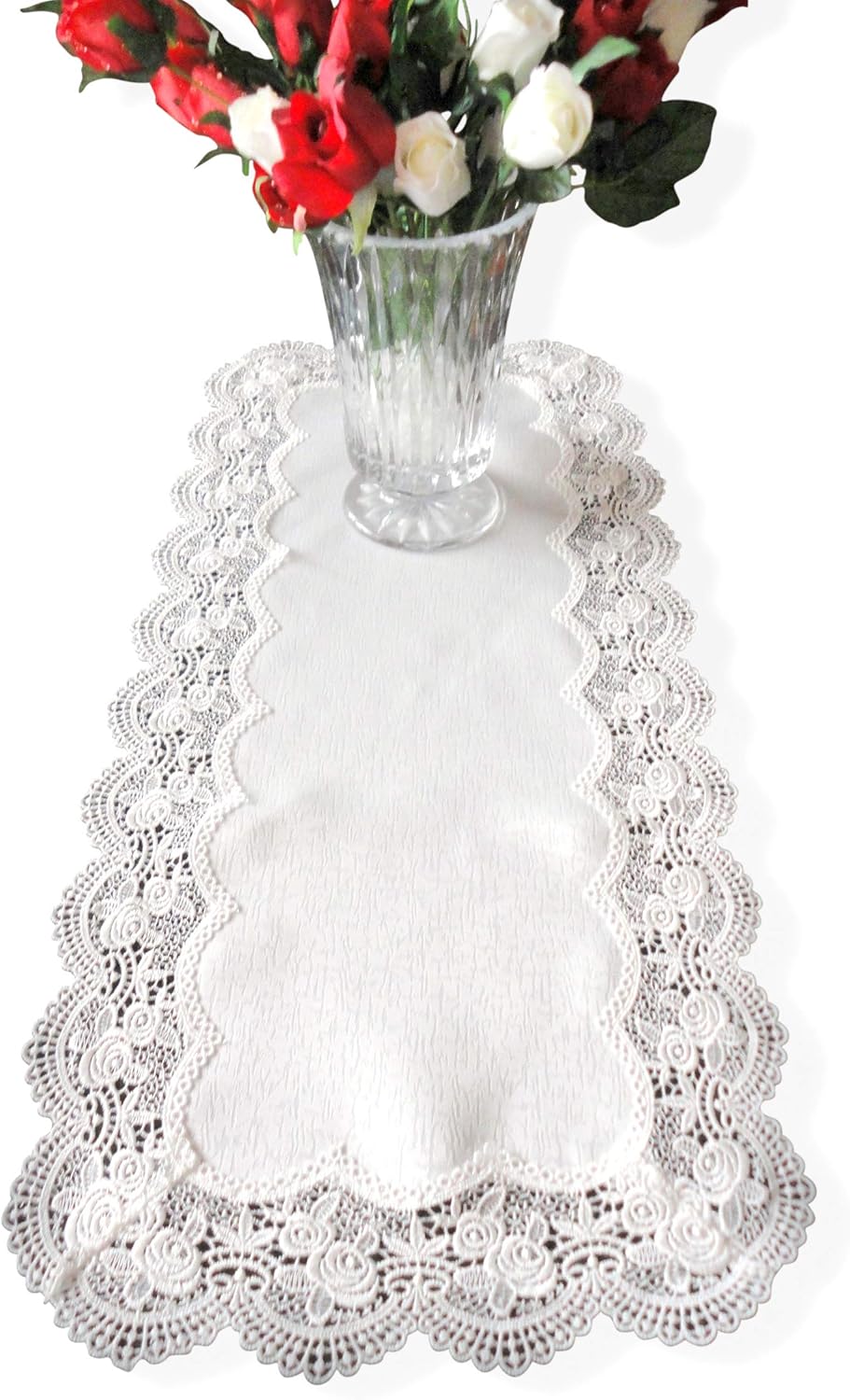 Galleria di Giovanni Dresser Scarf Royal Rose European Lace White Table Runner 54" Doily