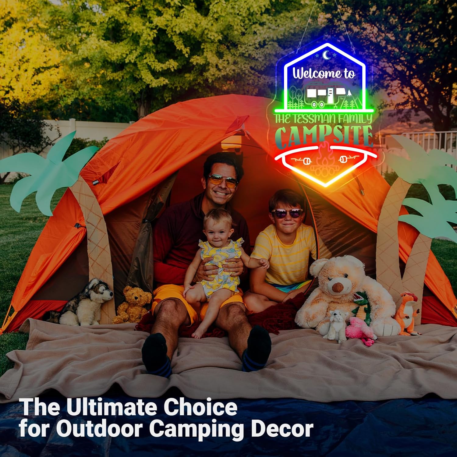 Custom Camping Signs for Campsite, Personalized Welcome to Campsite Neon Signs Decor for Outdoor Campground Garden RV Yard Lawn Family Outings IP67 Waterproof