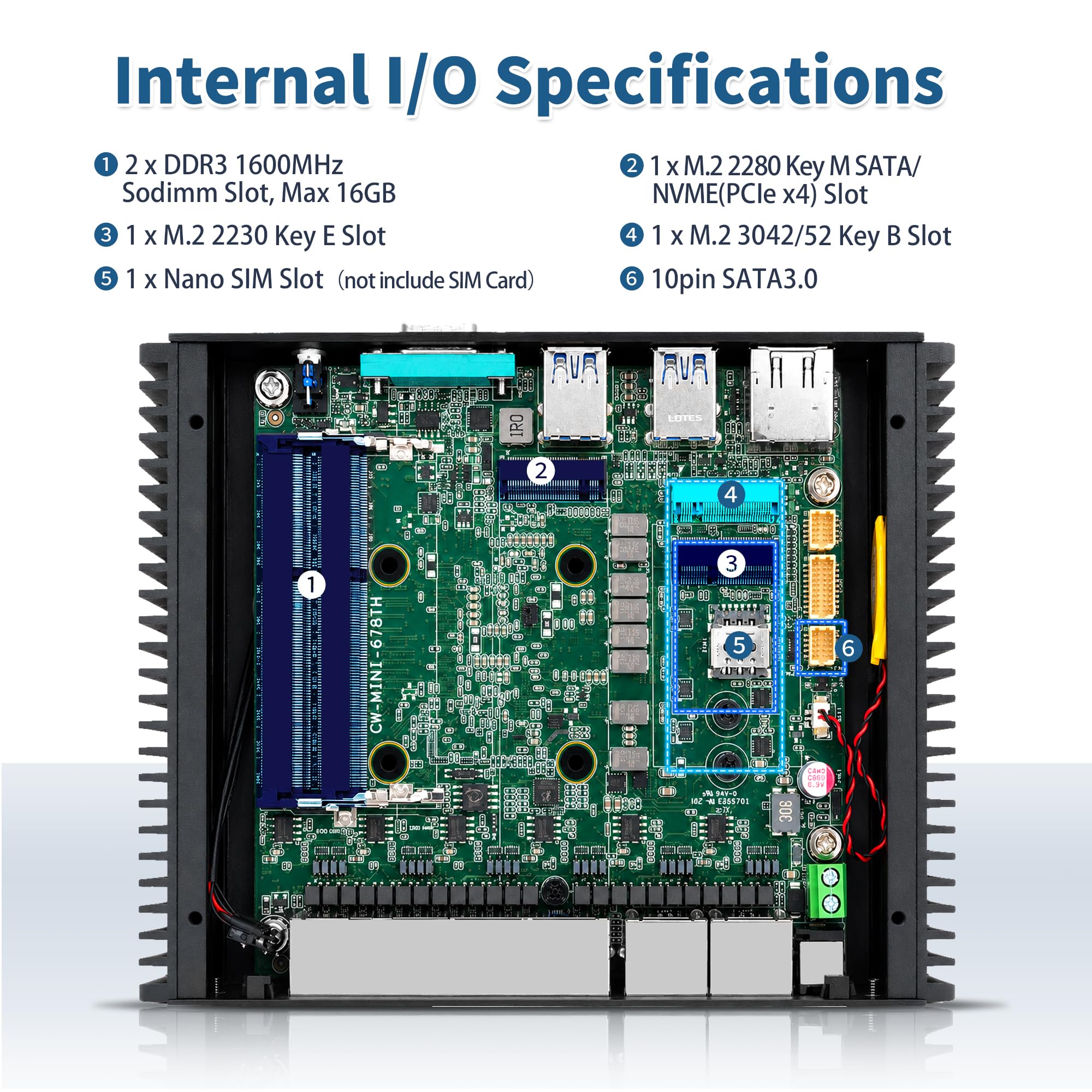 Fanless Firewall Appliance Mini PC, 6 x i226-V 2.5GbE LAN, Core i5-7200U Desktop Micro PC, OPNsense Router, DB9 COM, HD+DP, USB-C, SATA3.0, AES-NI, DDR3L 8GB RAM 256GB SSD