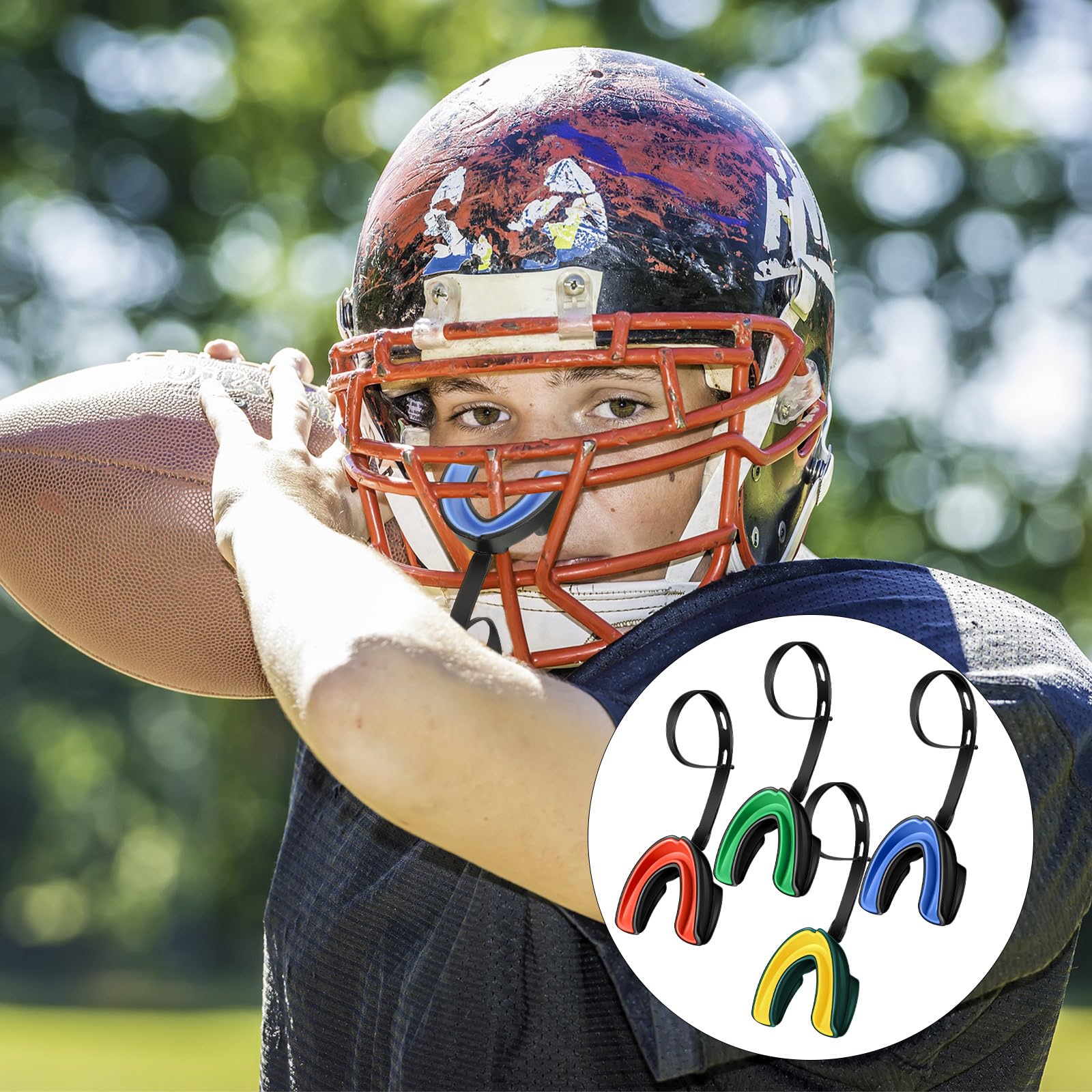 10 paradenti con cinghia, con cinghia, doppio colore, per calcio, protezione per adulti e adolescenti, hockey, boxe, taekwondo, 10 pezzi