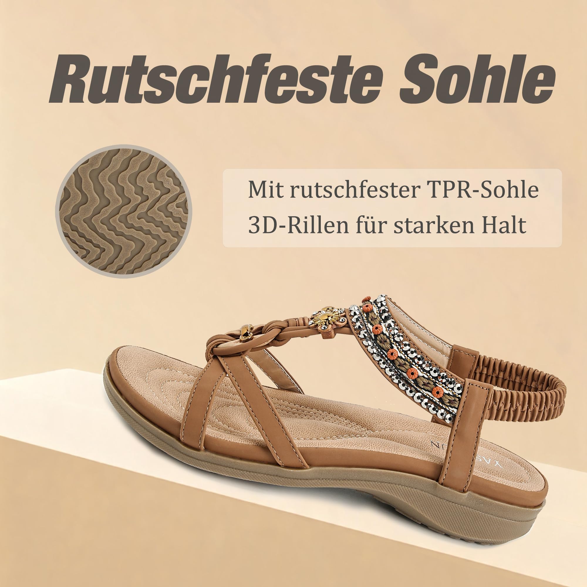 Sandali Piatti da Donna Eleganti Estive Bohemia Sandali de Spiaggia Comode Scarpe Aperte con Elastici Casual Open Toe