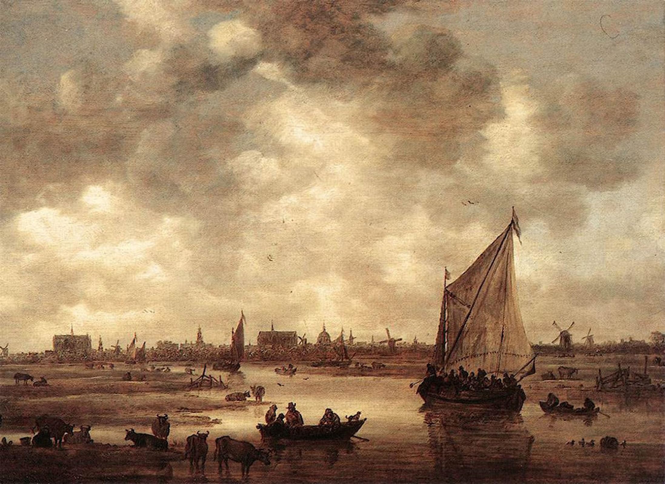SERENDIPITP Abstract Painting Mural Print Picture Wall Decor Painting View of Leiden by Jan Van Goyen Vintage Wall Artwork for Home Decor 60x90cm