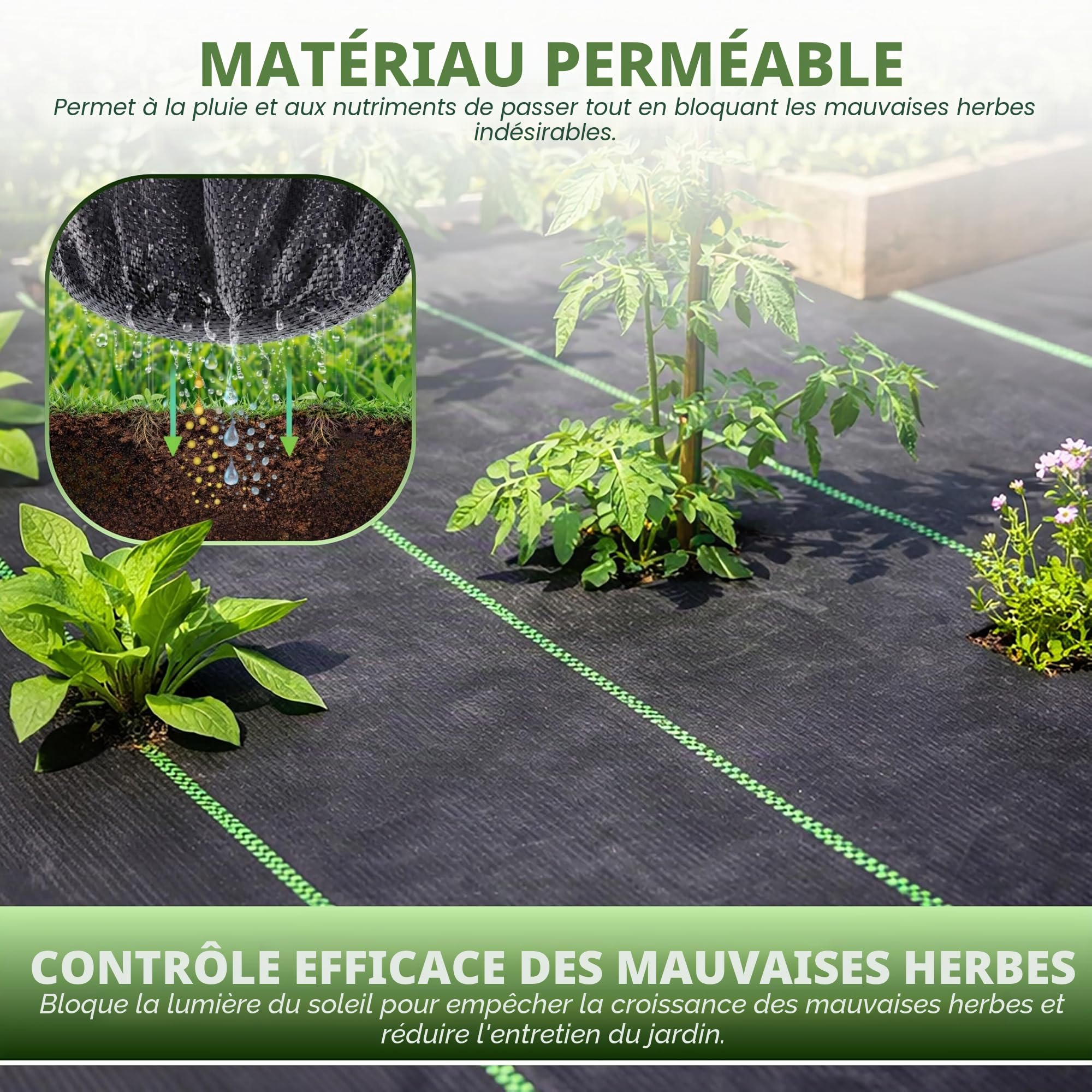 BÂCHE DE PAILLAGE GARDEN MILE® TRÈS RÉSISTANTE 2 M X 50 M, PROTECTION CONTRE LES MAUVAISES HERBES, TOILE DE PAILLAGE, MEMBRANE POUR JARDINS ET ALLÉES
