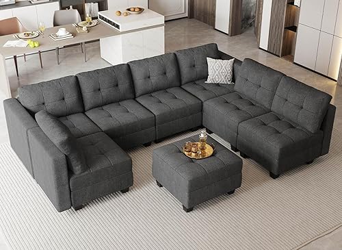 Belffin Sofá modular convertible con diván reversible en forma de U con almacenamiento otomano modular con asientos de almacenamiento, color gris