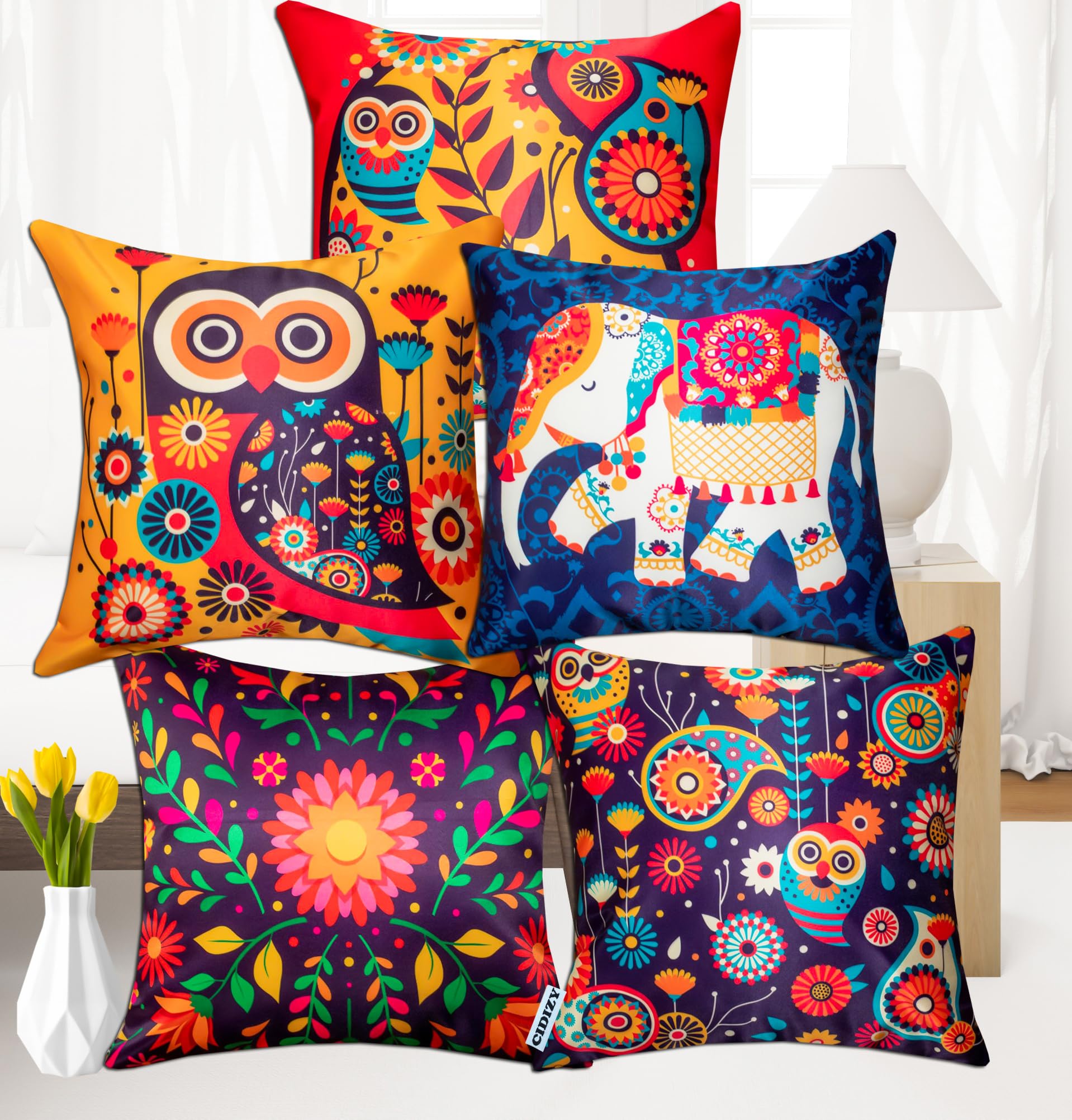 CIDIZY Velvet Elephant Owl Printed 200 TC Cushion Covers, 16 X 16 Inch, Set Of 5, Multicolour (B0DB6DJNZL) Amazon Price History, Amazon Price Tracker