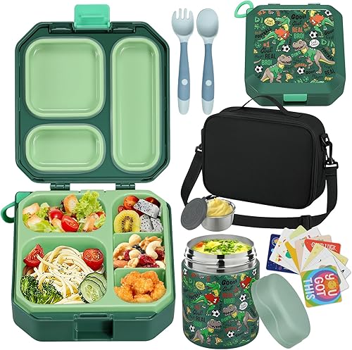 Miniatura 8 de wiwens Lonchera Bento para niños con 12 onzas térmicas, a prueba de fugas, contenedor de comida con 5 compartimentos, tarro térmico de comida