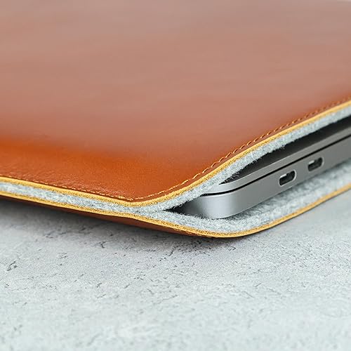 Miniatura 8 de Casemade Funda de piel auténtica para laptop MacBook Pro y Air de 13, 14, 15 y 16 pulgadas, piel auténtica de grano completo con forro de lana suave