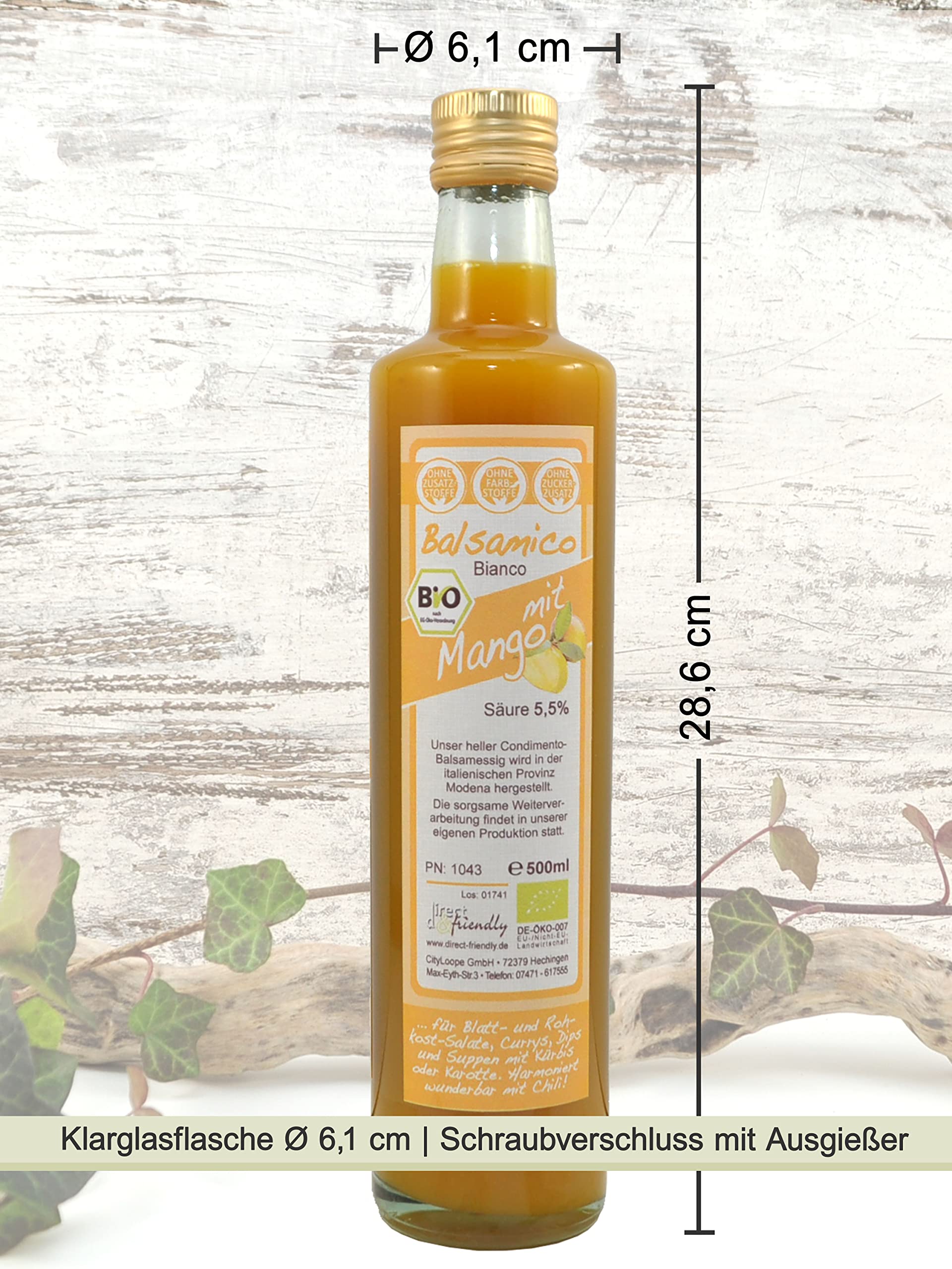 direct&friendly Bio Mango Essig, Condimento Balsamico mit fruchtiger Mango (3 x 500 ml)
