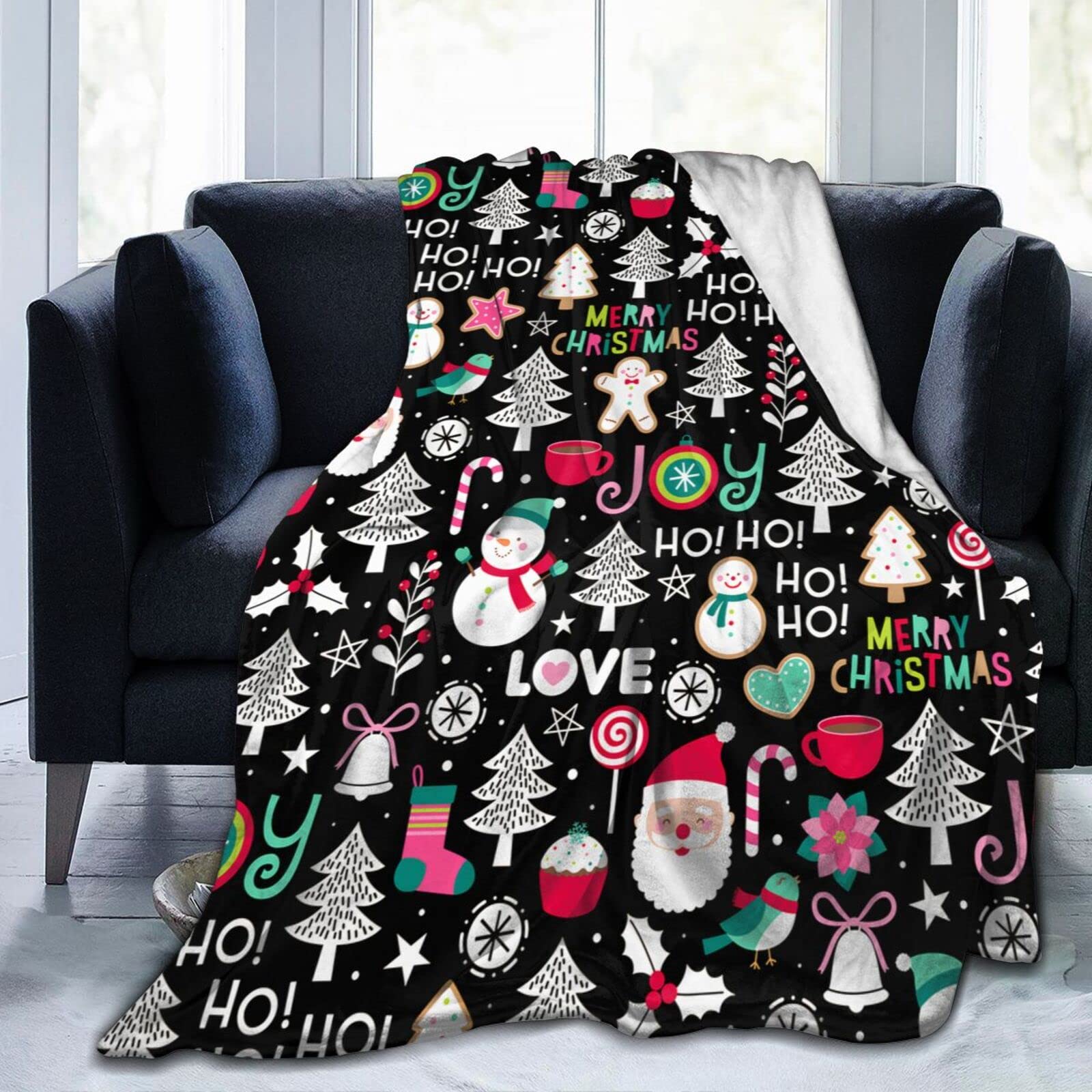 Lsjuee Christmas Snowman Throw Blanket Warm Cozy Blankets Lightweight Soft Cozy Flannel Merry Christmas Blanket for Sofa Couch Bed Office Holiday Xmas Gift 80"X60"