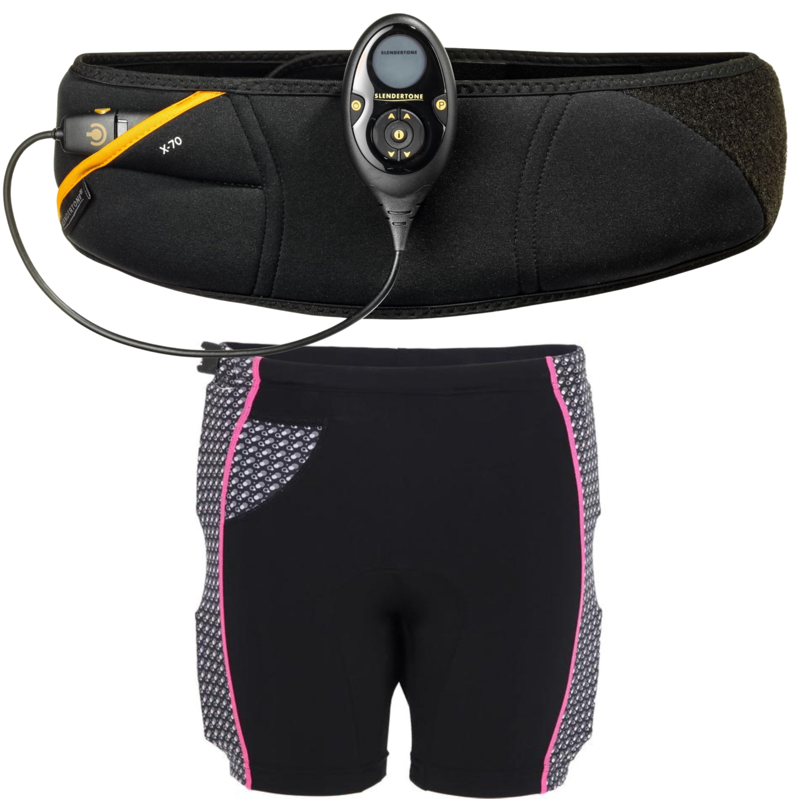 Slendertone Pack Cinturón Abs7 y Pantalones Cortos para Gluteos Electroestimulacion, Unisex-Adult, Negro, 69-119cm, 34-40