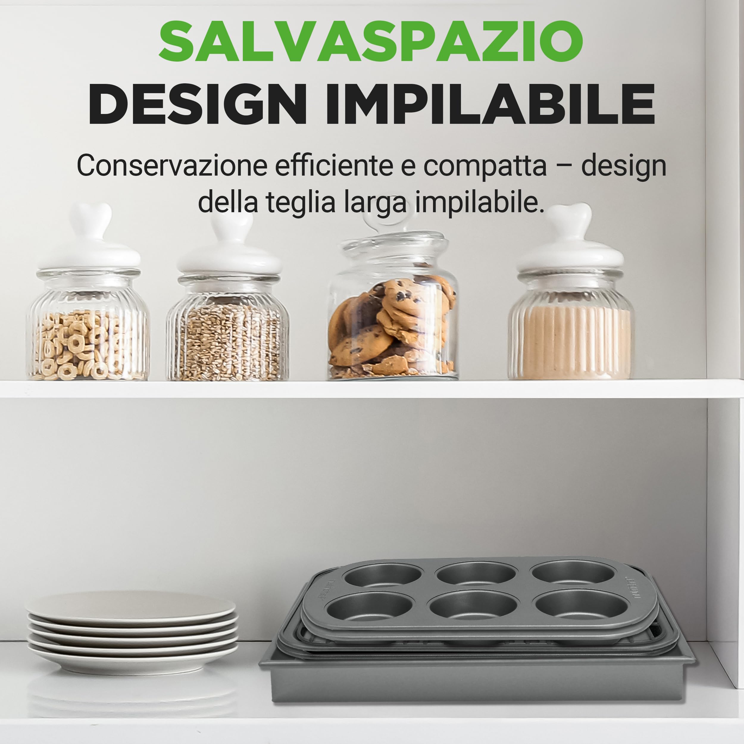 NutriChef Set 6 Teglie da Forno 6 Pezzi, Teglie Forno per Pane, Patatine, Dolci, Torta, Biscotti, Stampo Muffin in Acciaio Resistente