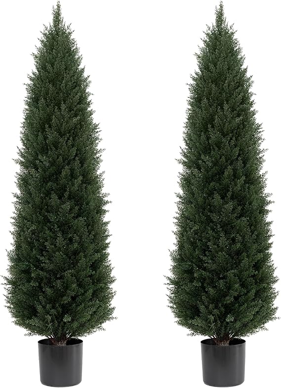 5ft Artificial Topiary Tree Set of 2 Artificial Cedar Trees UV Resistant Bushes
