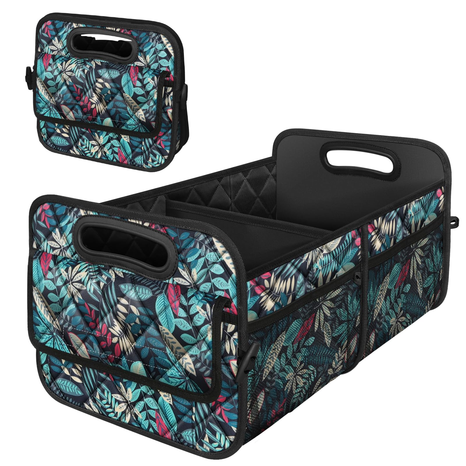 Deosk Organizador de maletero de coche, organizador plegable con 6 bolsillos grandes, organizador de maletero de poliéster impermeable 600D de 50 L para coche/SUV/minivan/camión, mediano, hojas