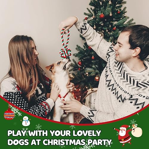 Miniatura 5 de Zubebe 16 piezas de cuerda de Navidad para perros, juguetes de Navidad para masticar perros, juguetes interactivos clásicos para Navidad, perros