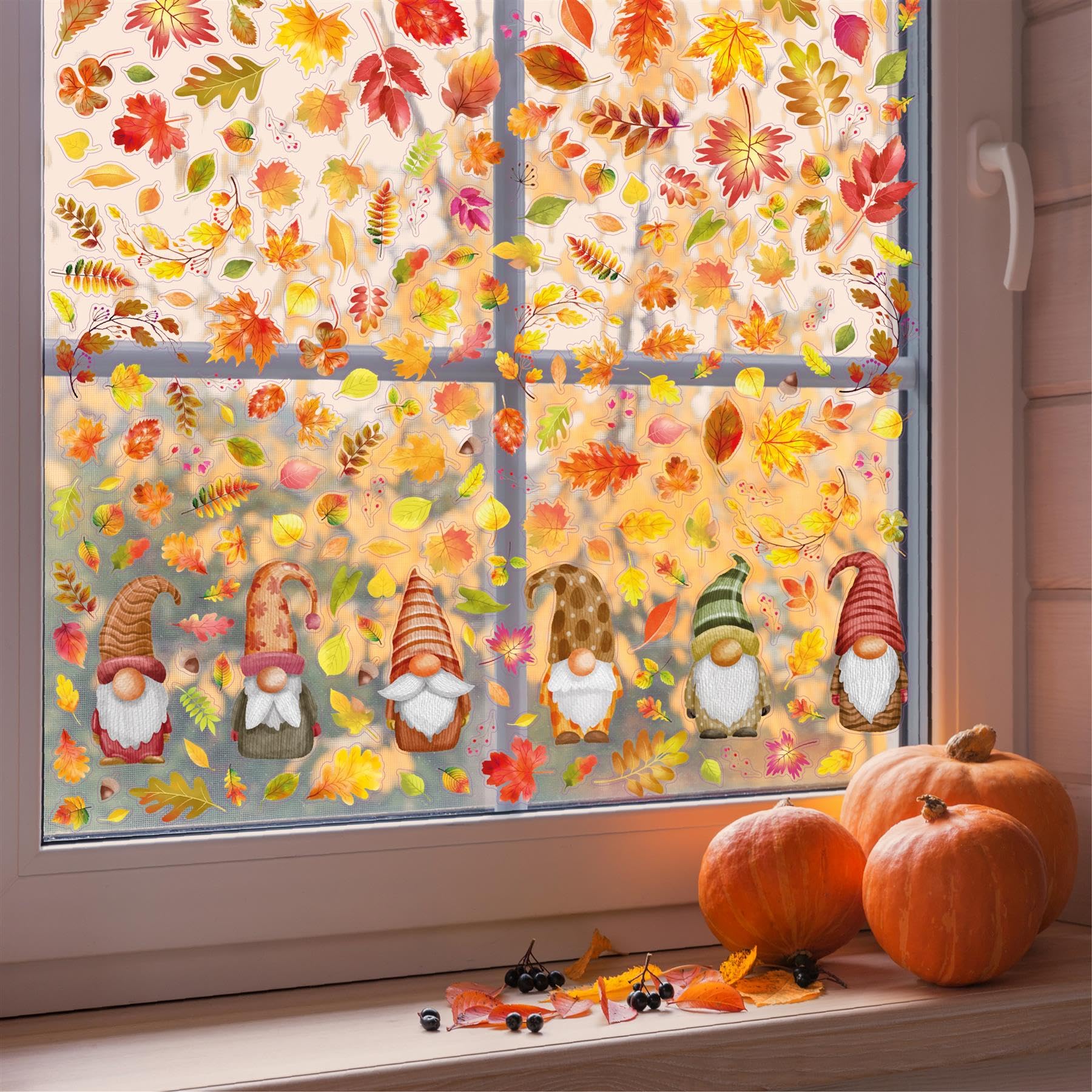 Fall Pumpkin Window Clings | Thanksgiving Maple Leaf Decals | Removable & Reusable Autumn Decor For Glass