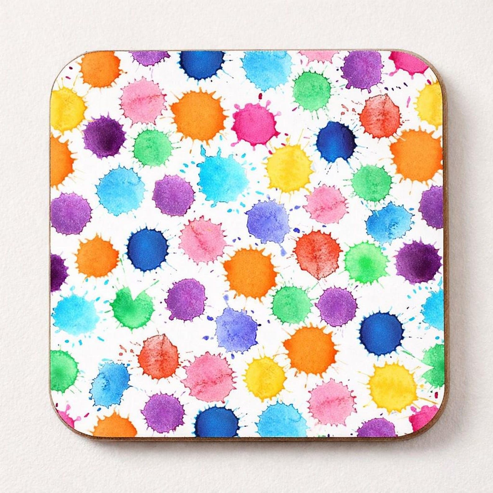 Half A Donkey Multicolor Bright Paint Splatter Coaster – Colourful Watercolour Pattern Drink Mat